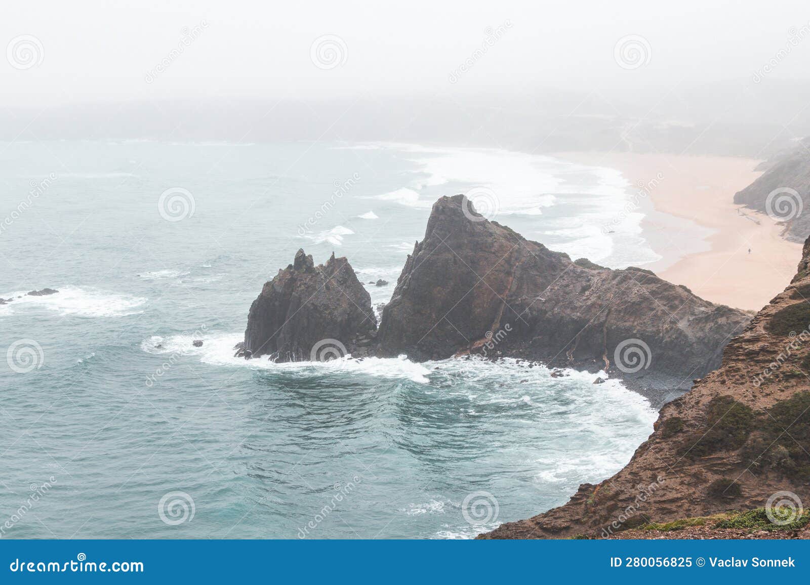 portugal's western coastline of rocky cliffs and sandy beaches in the odemira region. wandering along the fisherman trail