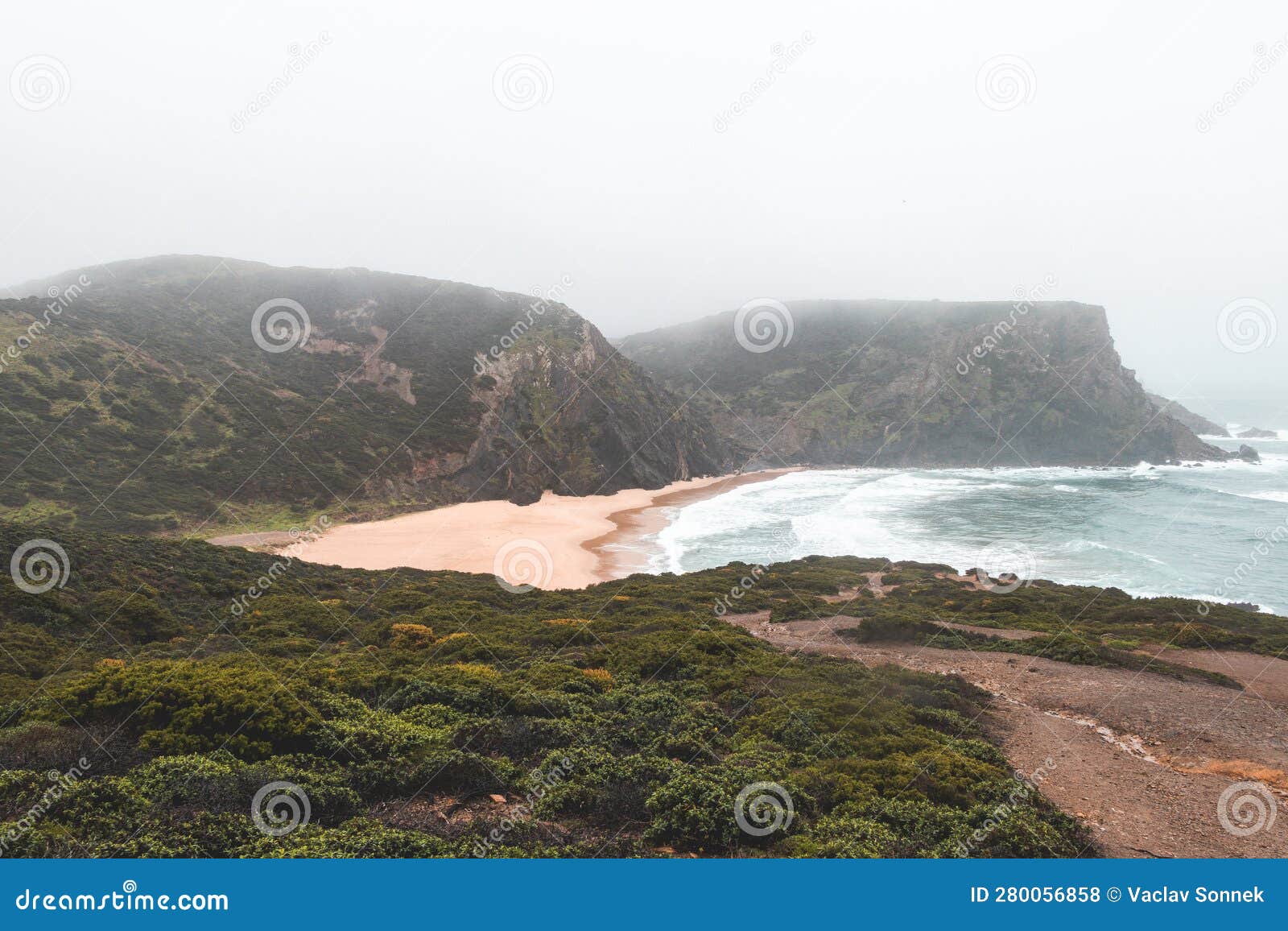 portugal's western coastline of rocky cliffs and sandy beaches in the odemira region. wandering along the fisherman trail