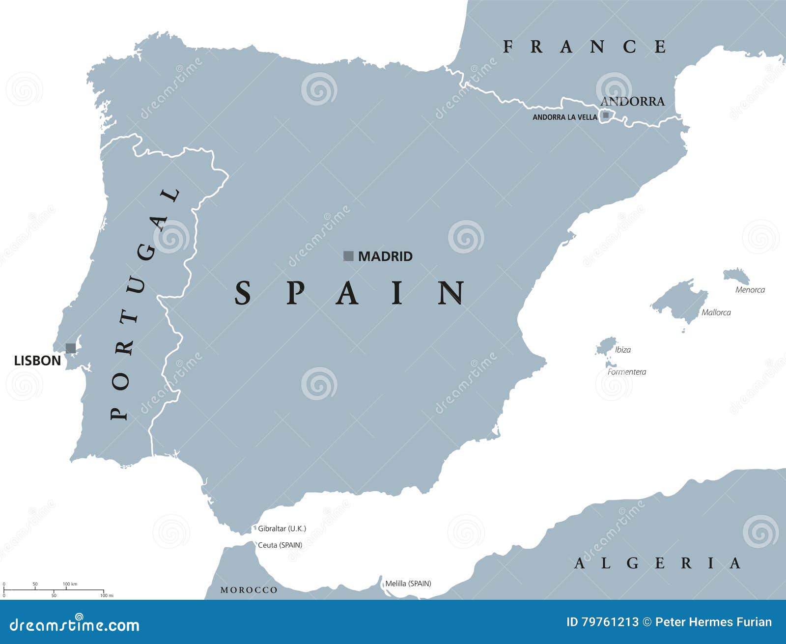 Portugal and Spain Political Map Stock Vector - Illustration of