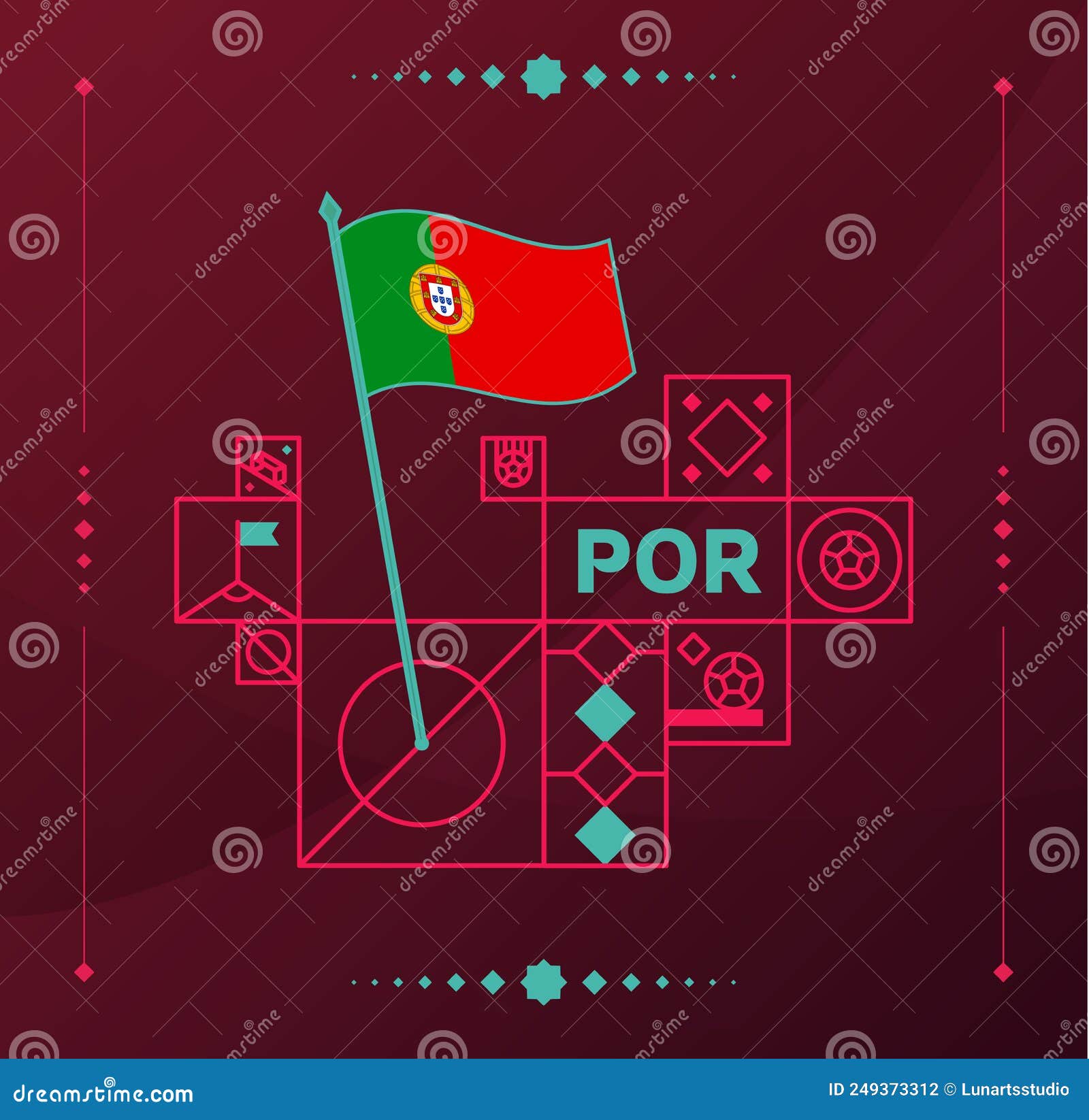 portugal world football tournament 2022 vector wavy flag pinned to