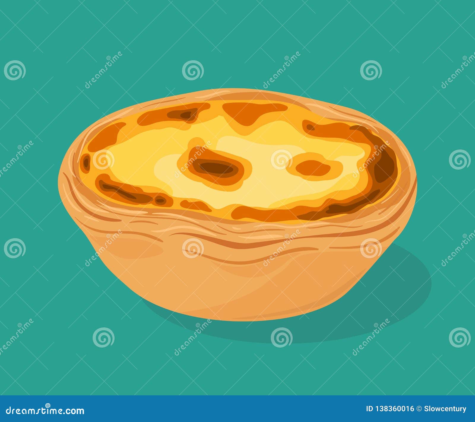 portuguese custard tart - pastel de nata. traditional portuguese pastry.  hand drawn .