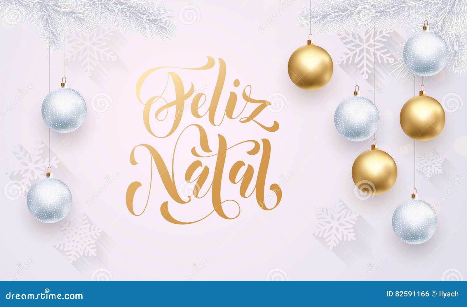 portuguese merry christmas feliz natal decoration golden ball white greeting