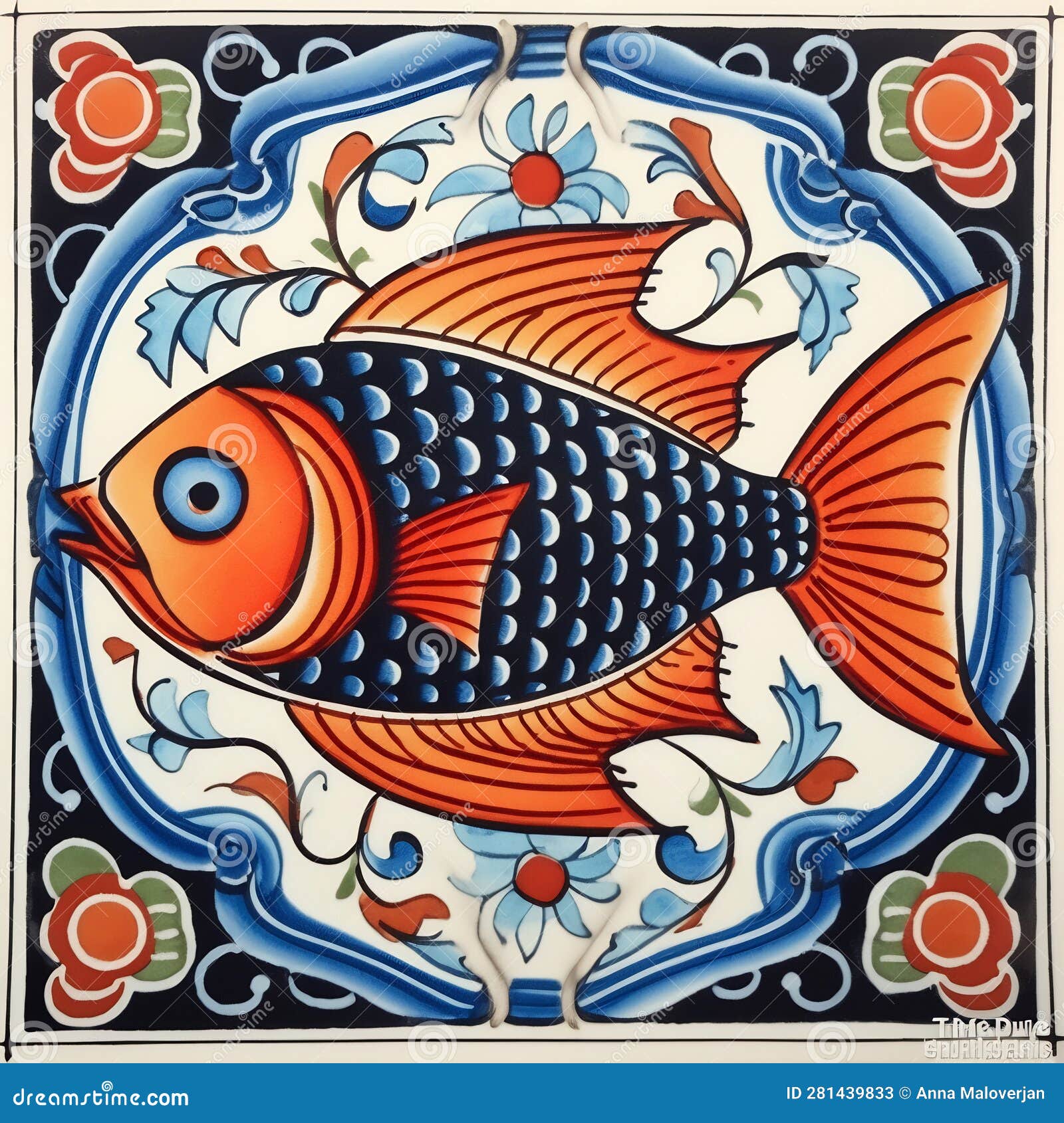 Portuguese Sardine Fish on Typical Traditional Tile Stock Illustration