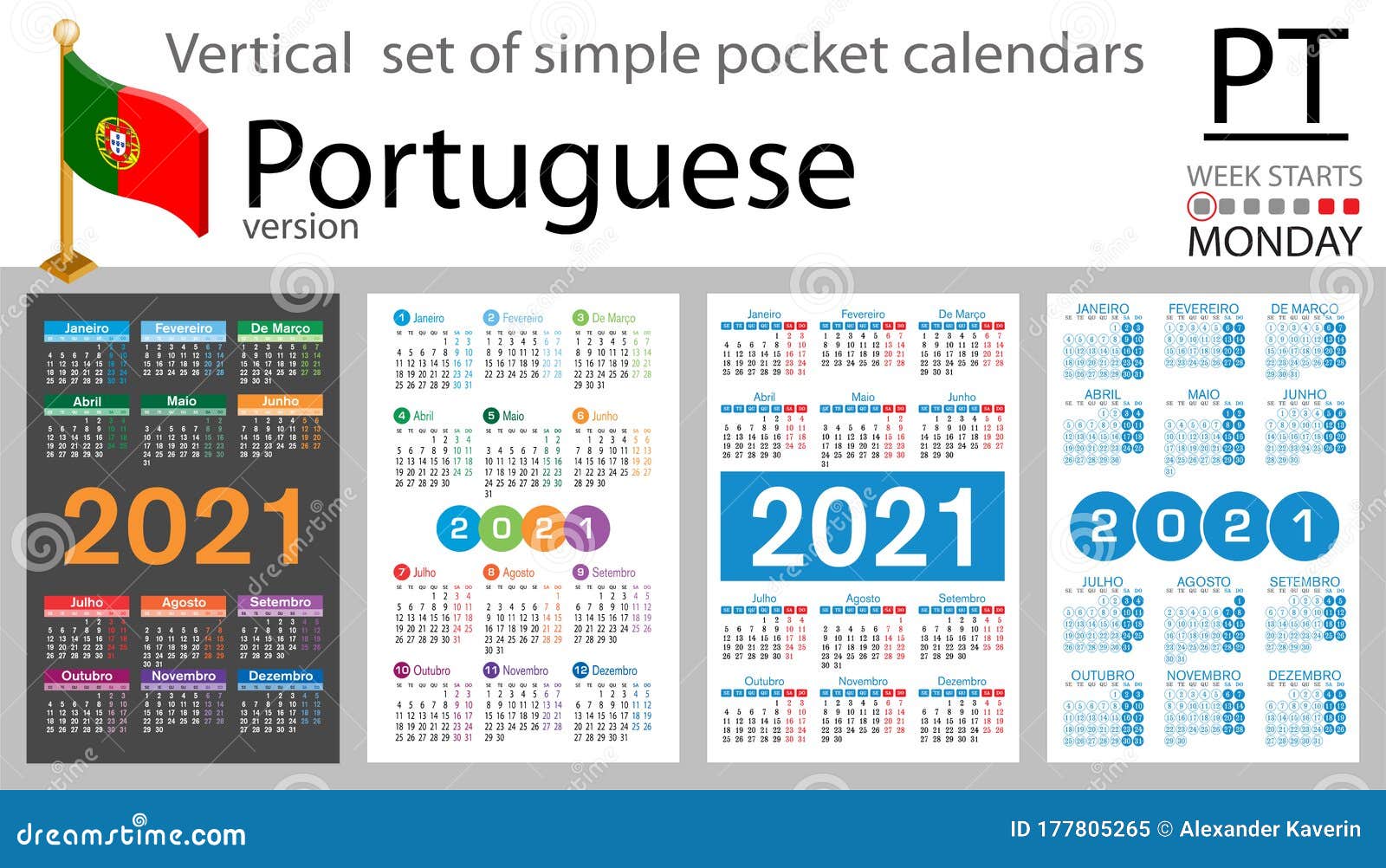 Portuguese Vertical Pocket Calendar For 2021 Stock Vector Illustration Of Planner Event 177805265 ou 2021 calendar