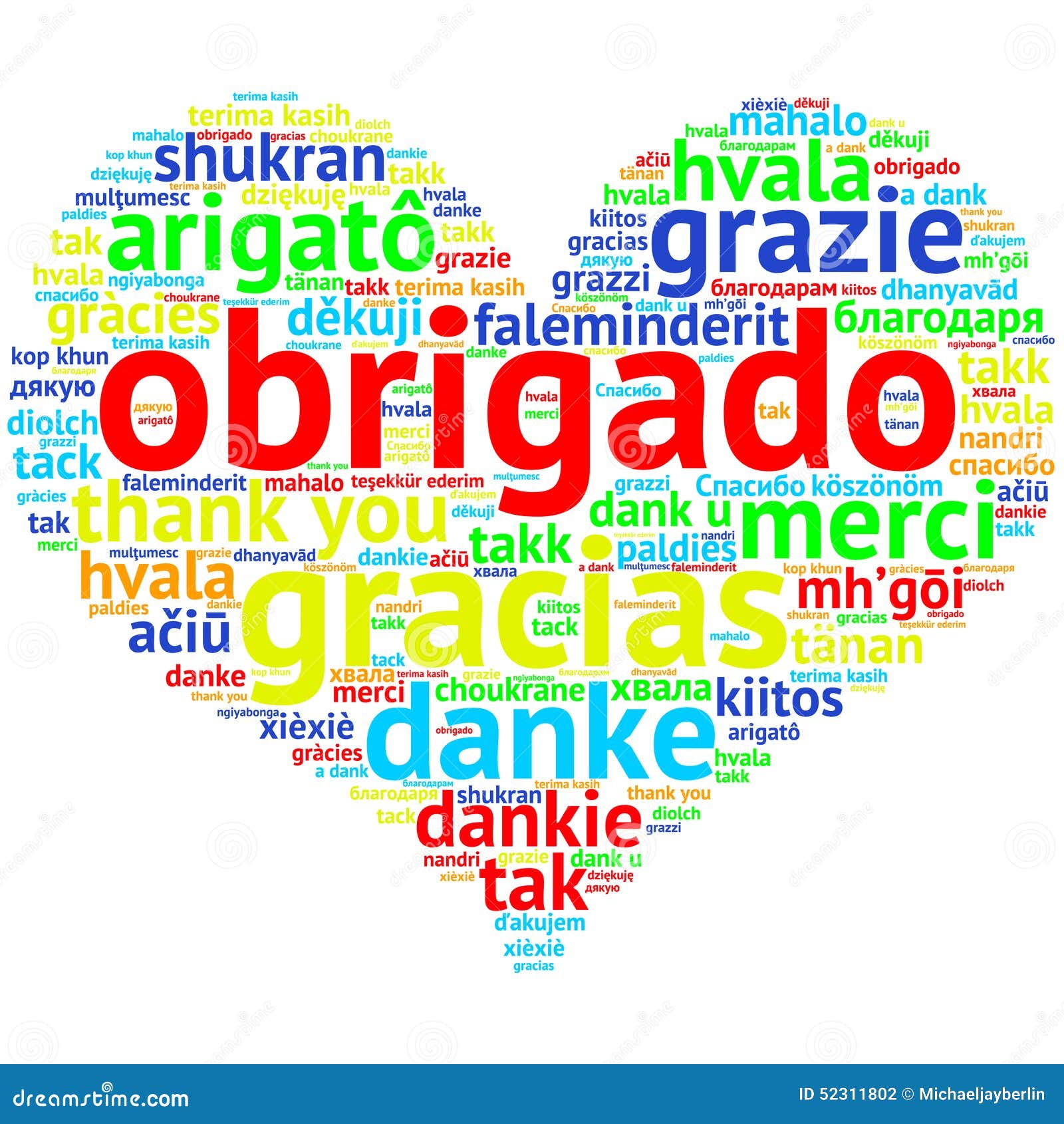 Portugués Obrigado, Gracias En Forma De Corazón De La Nube De La