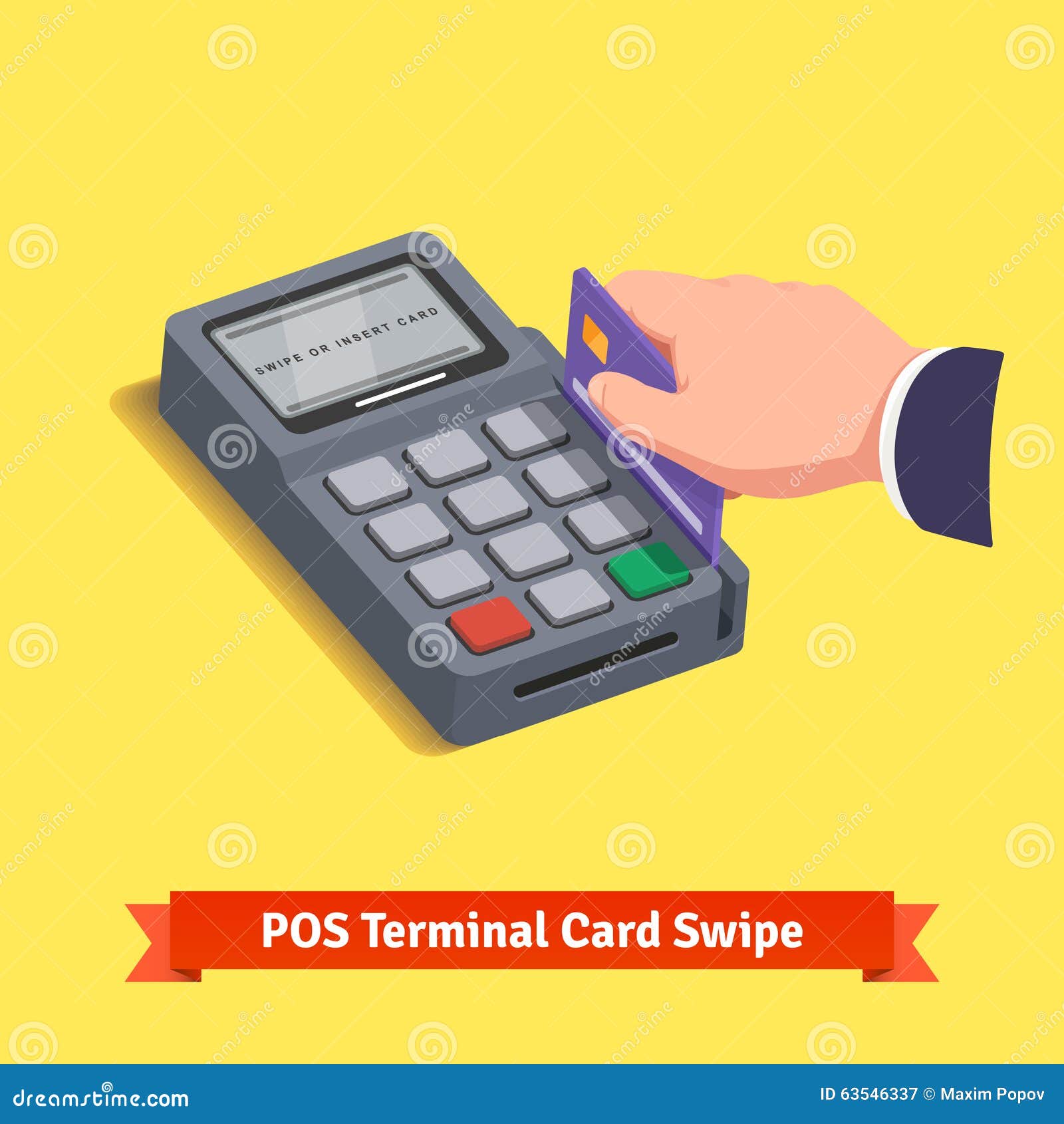 pos terminal transaction. hand swiping credit card