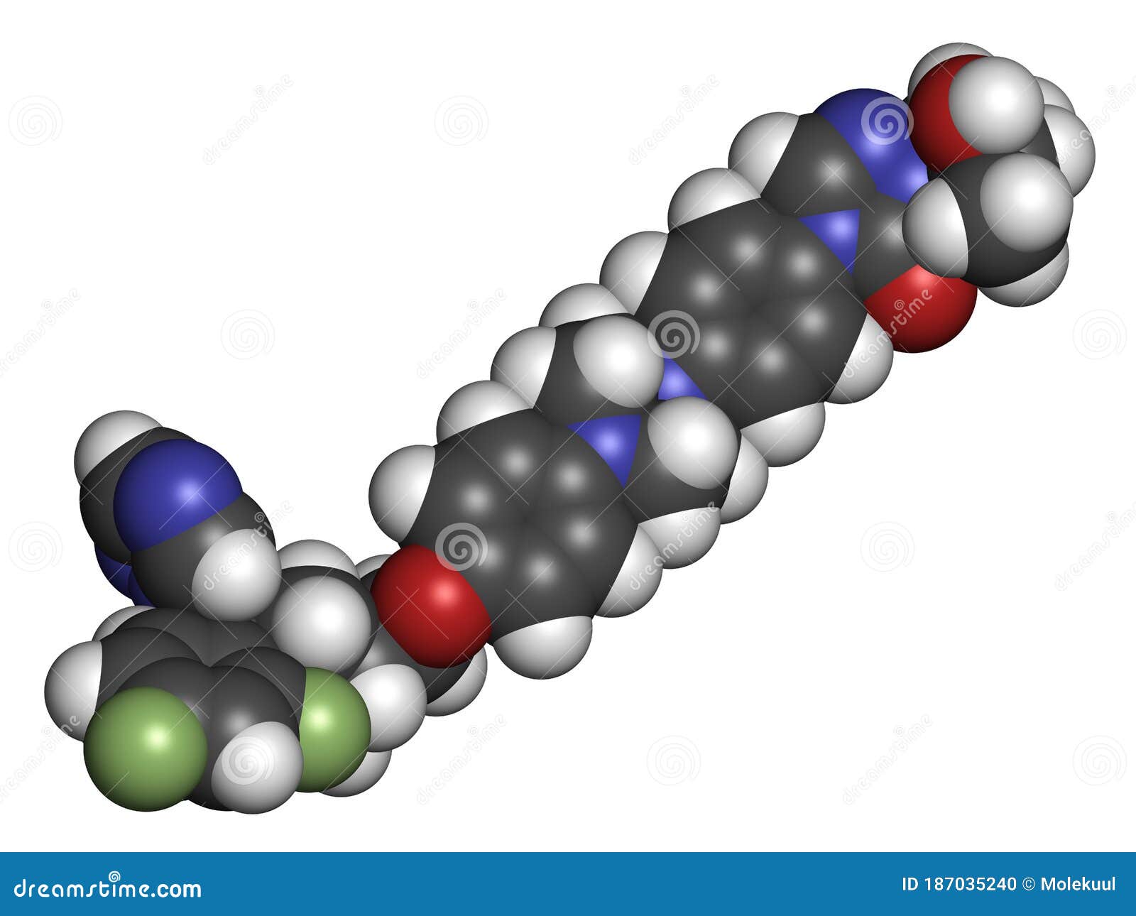 posaconazole antifungal drug molecule. 3d rendering. atoms are represented as spheres with conventional color coding: hydrogen (
