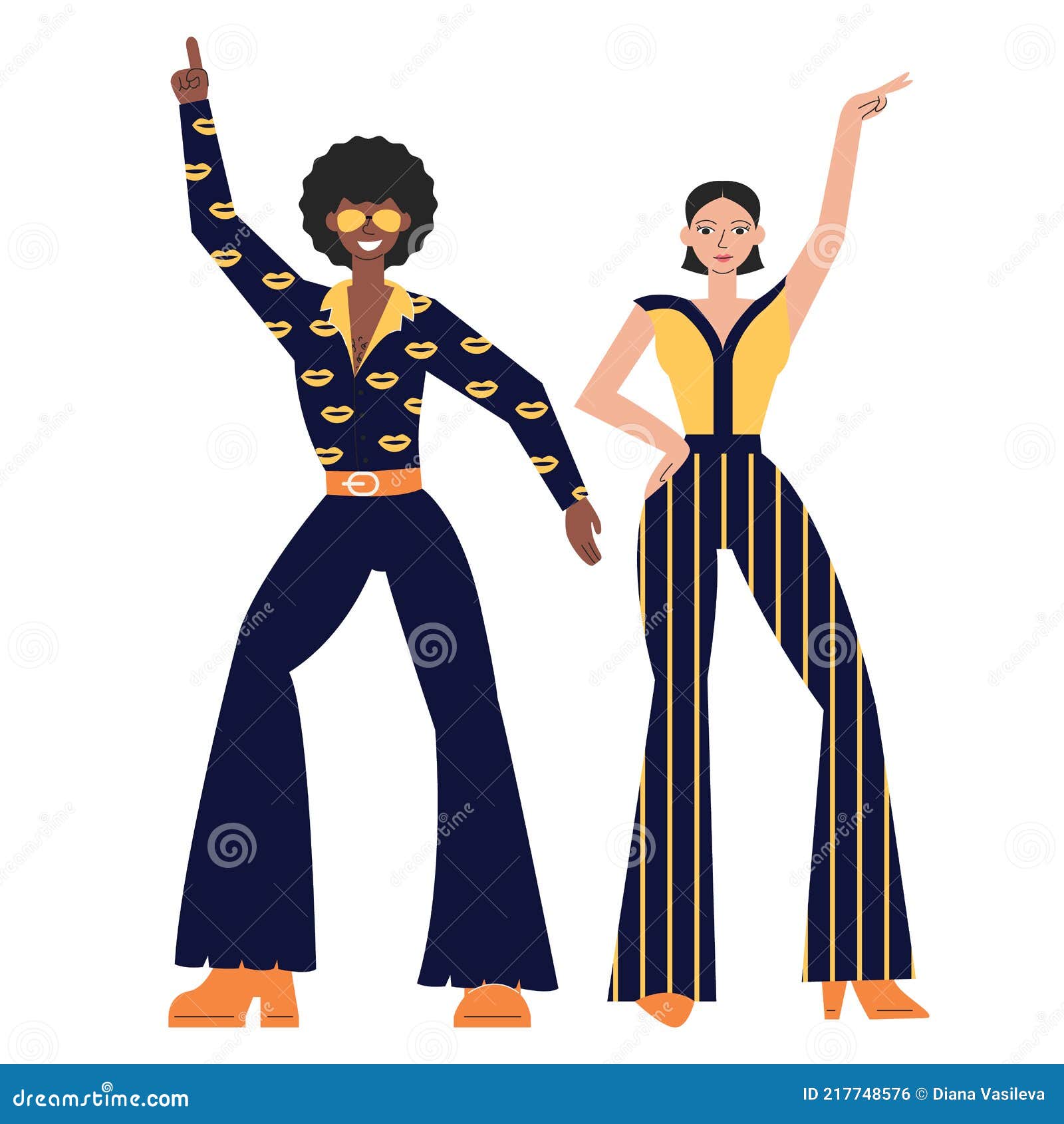 Posando Bailarines De Discoteca Aislados Sobre Fondo Blanco Ilustración del Vector - Ilustración de afro, 217748576
