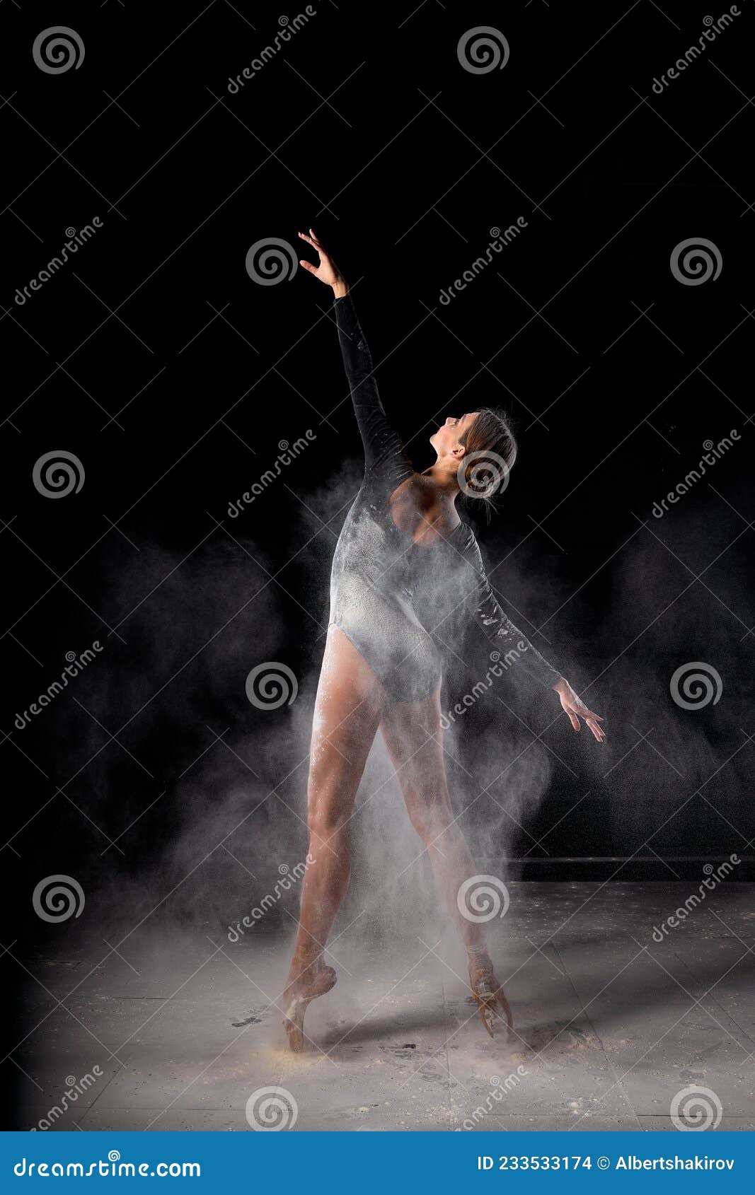 Pose De Danse Artistique Utilisant De La Poudre Ou De La Poussière. Belle  Danseuse De Ballet Expressive Dans La Poussière Photo stock - Image du  combinaison, beauté: 233533174