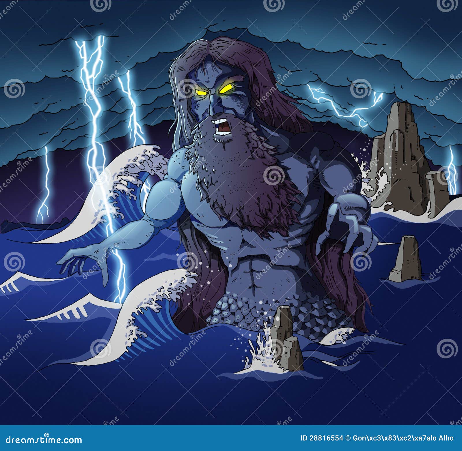 Poseidon ilustração stock. Ilustração de barba, legenda - 28816554, image size:1600x1563