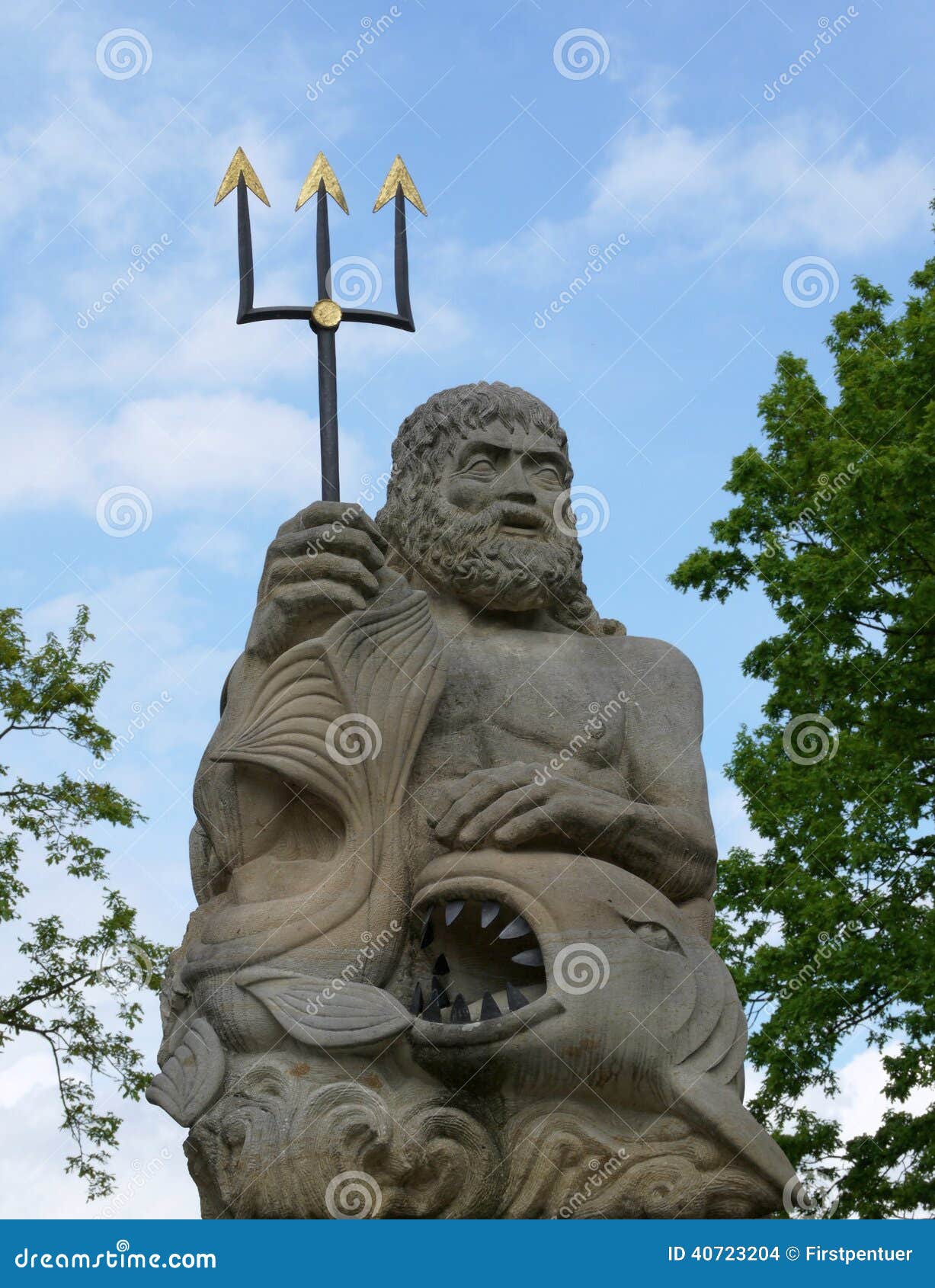 Poseidon Statue with Trident and Fish Stock Photo Image of monument