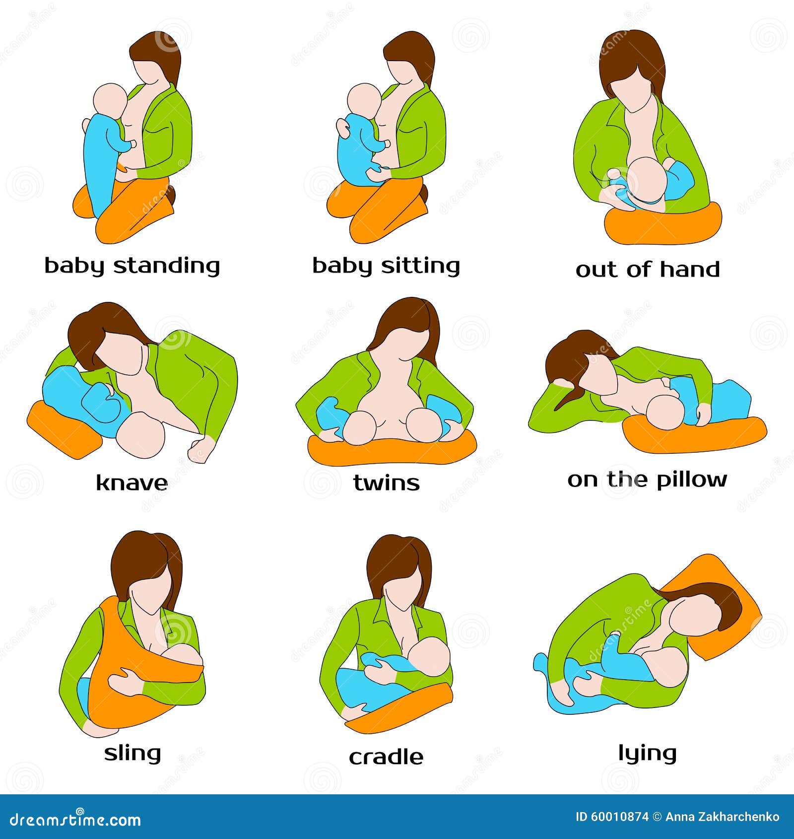 poses for breastfeeding. woman breastfeeding a