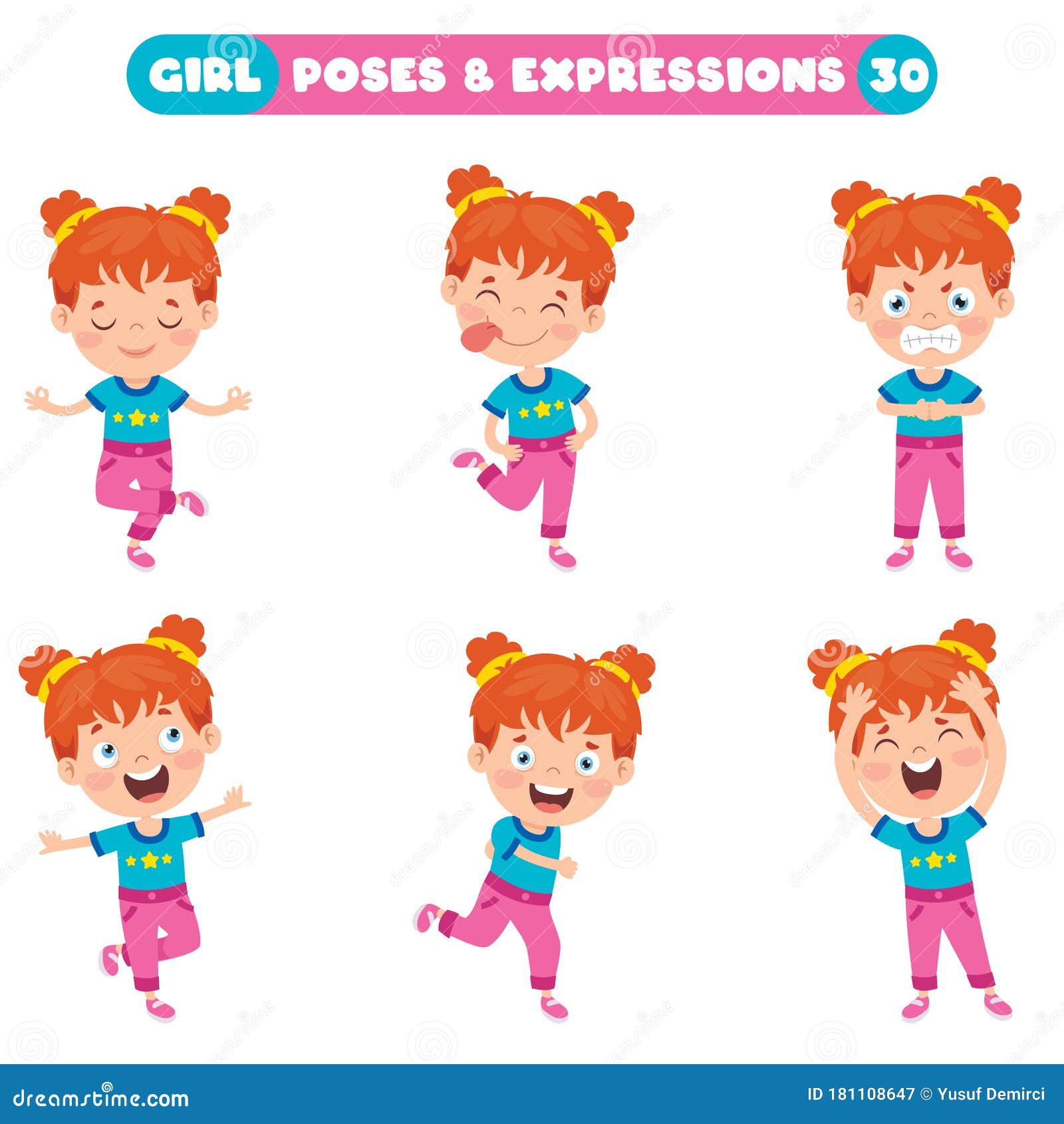 Poses and Expressions of a Funny Girl Stock Vector Illustration of