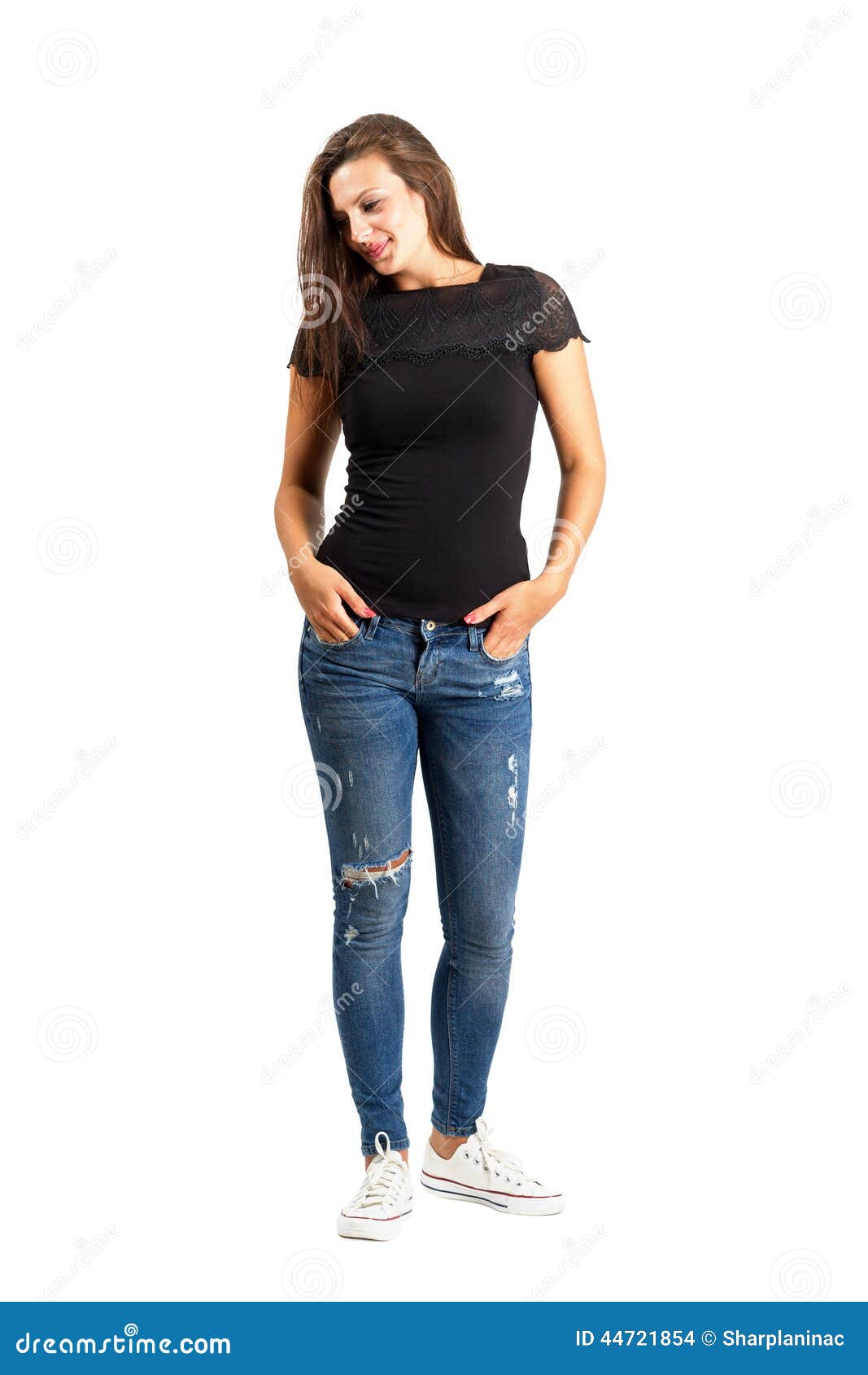 Posing Standing Beauty Looking Down Stock Photo - Image of casual ...