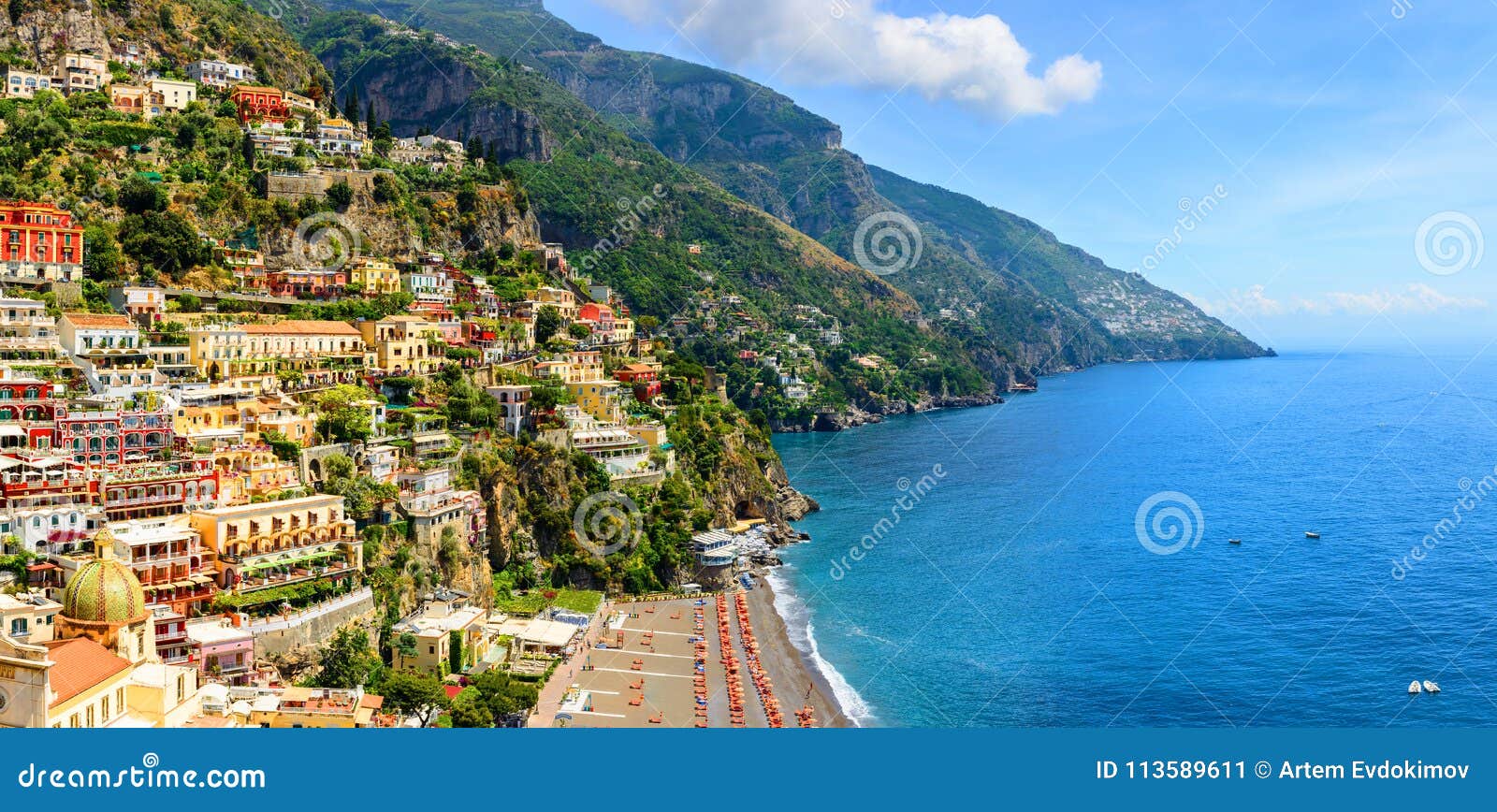 Amalfi Coast, Campania, Italy. Panoramic View Old at Sunny Day Stock Image - Image of positano, mountain: 113589611