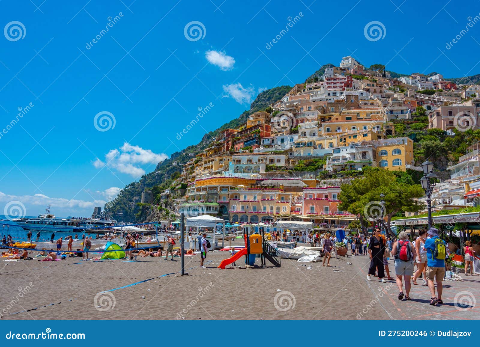 Positano, Italy, May 21, 2022 Sunny Day on the Positano Beach