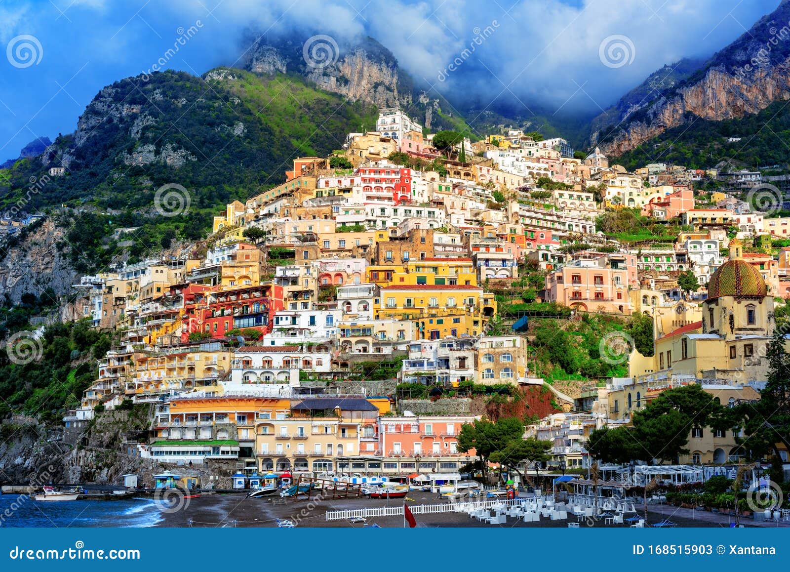 Positano Village, Amalfi Coast, Italy Stock Image - Image of slope ...