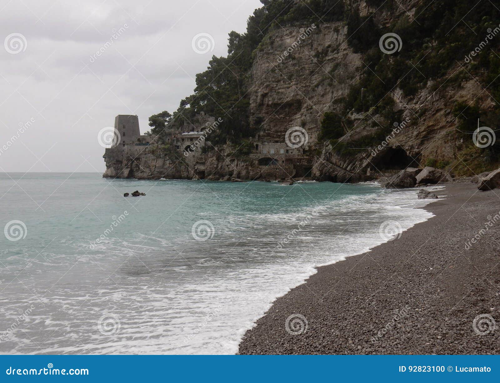 Positano Vista Della Spiaggia Di Fornillo Fotografia Stock