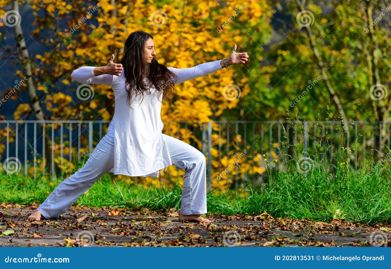 positions of arms and hands of yoga practiced in the park