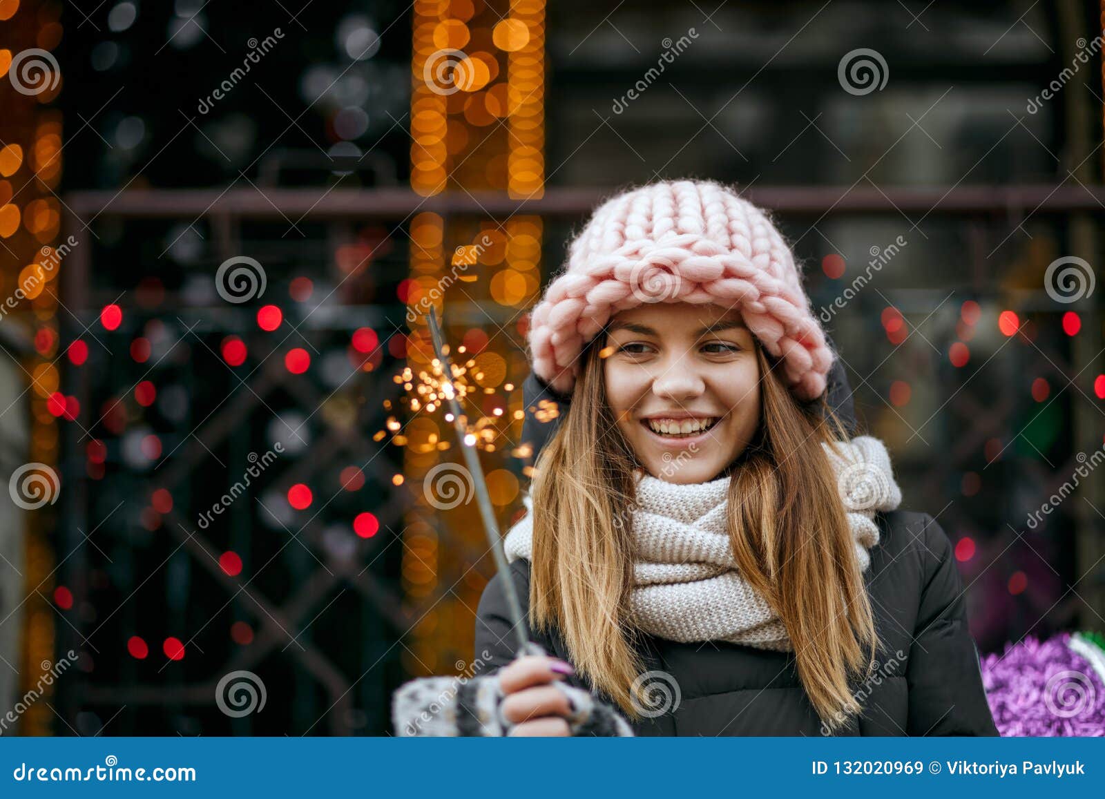 Positive Blonde Girl Wearing Winter Outfit Celebrating New Year Stock ...