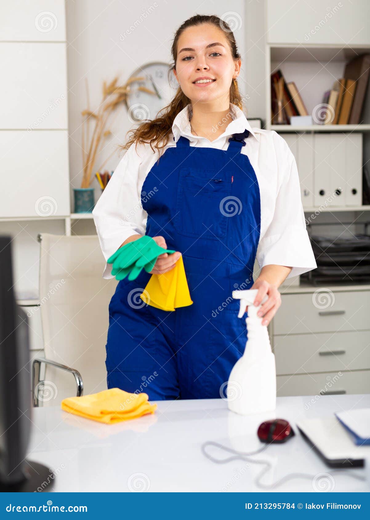 Young Friendly Cleaning Woman in Work Uniform Stock Photo - Image of ...