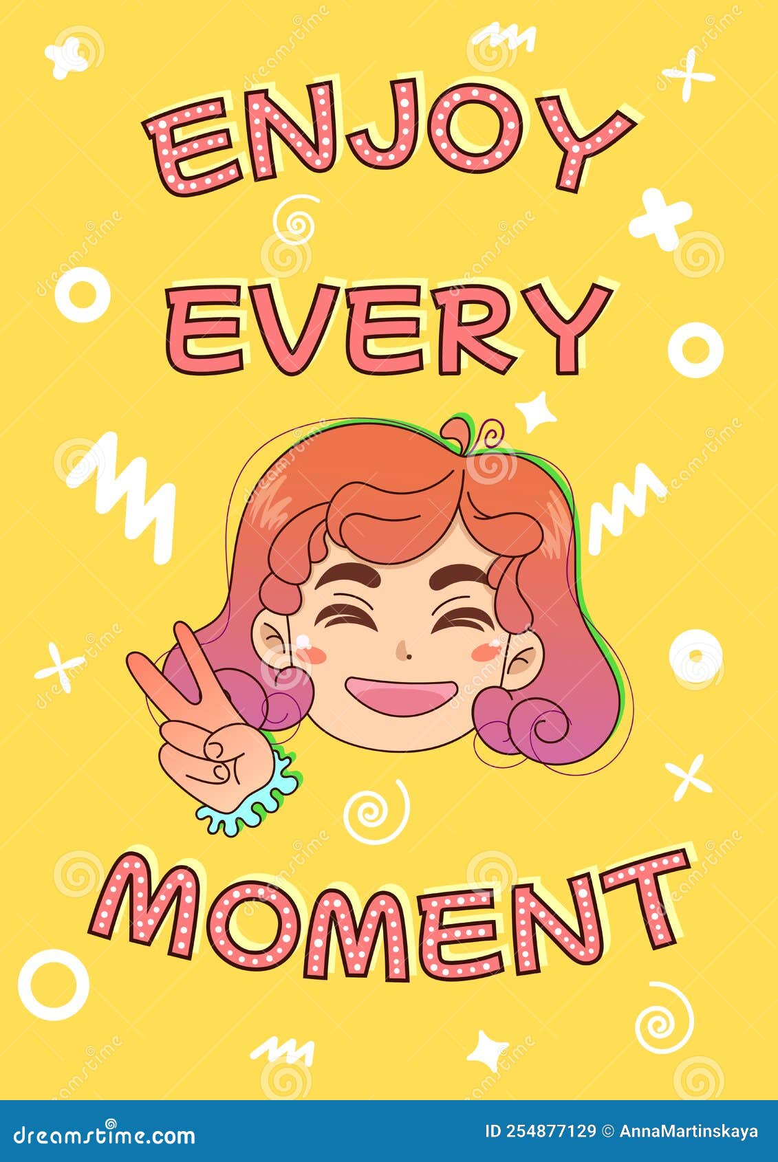 Positive Card With Cute Character In Cartoon Style Enjoy Every Moment positive-card-with-cute-character-in-cartoon-style-enjoy-every-moment