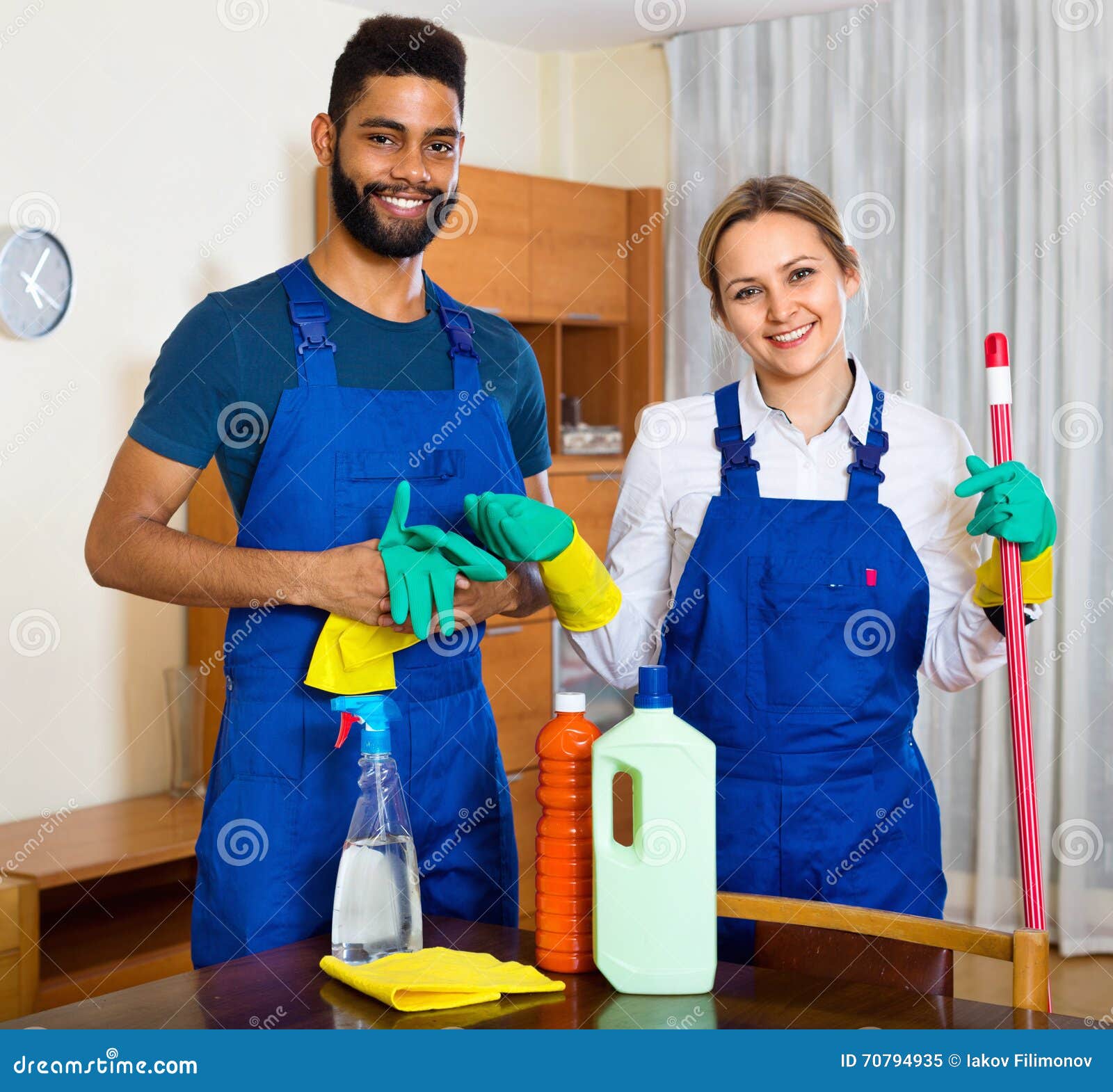 Positive Cleaners Cleaning and Dusting in House Stock Image Image of
