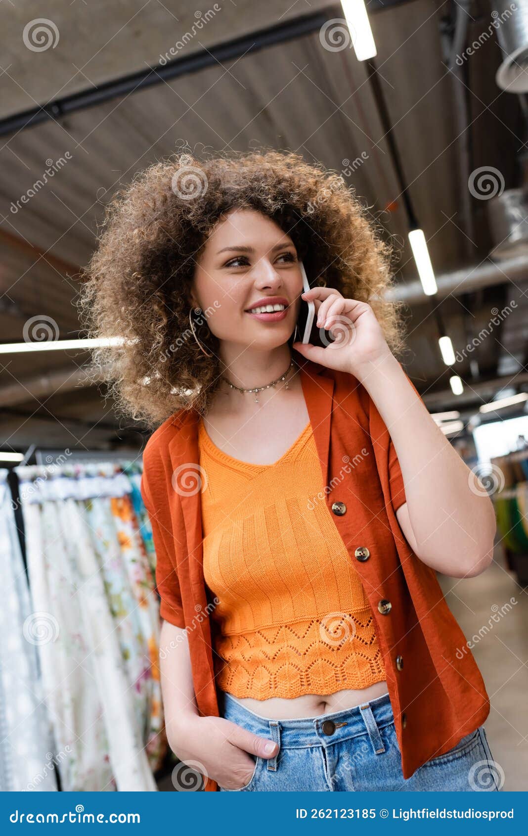 Positive Client Talking on Smartphone while Stock Image Image of blur