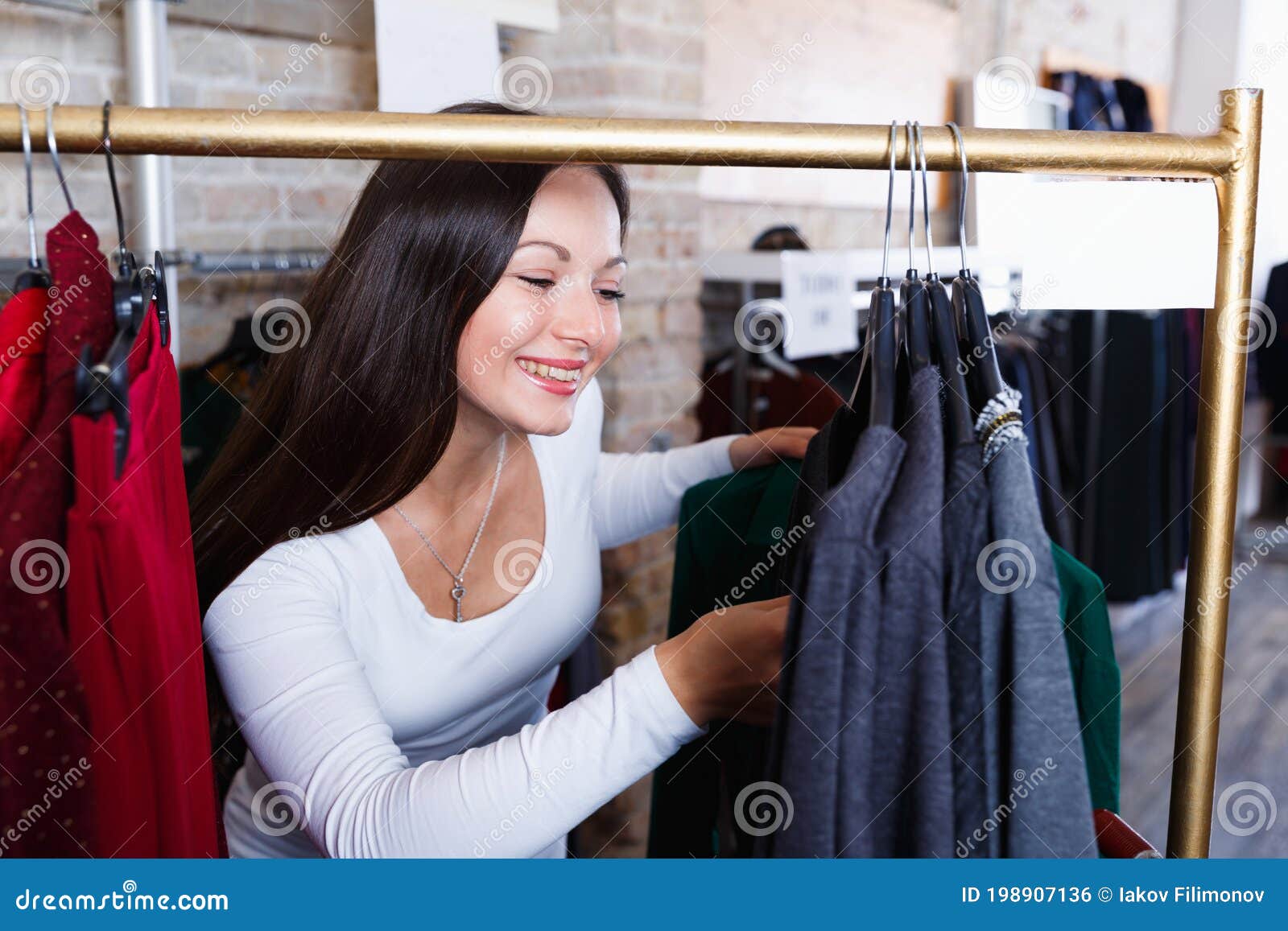 Positive Cute Girl Customer Buying Fashion Shirt Stock Photo - Image of ...