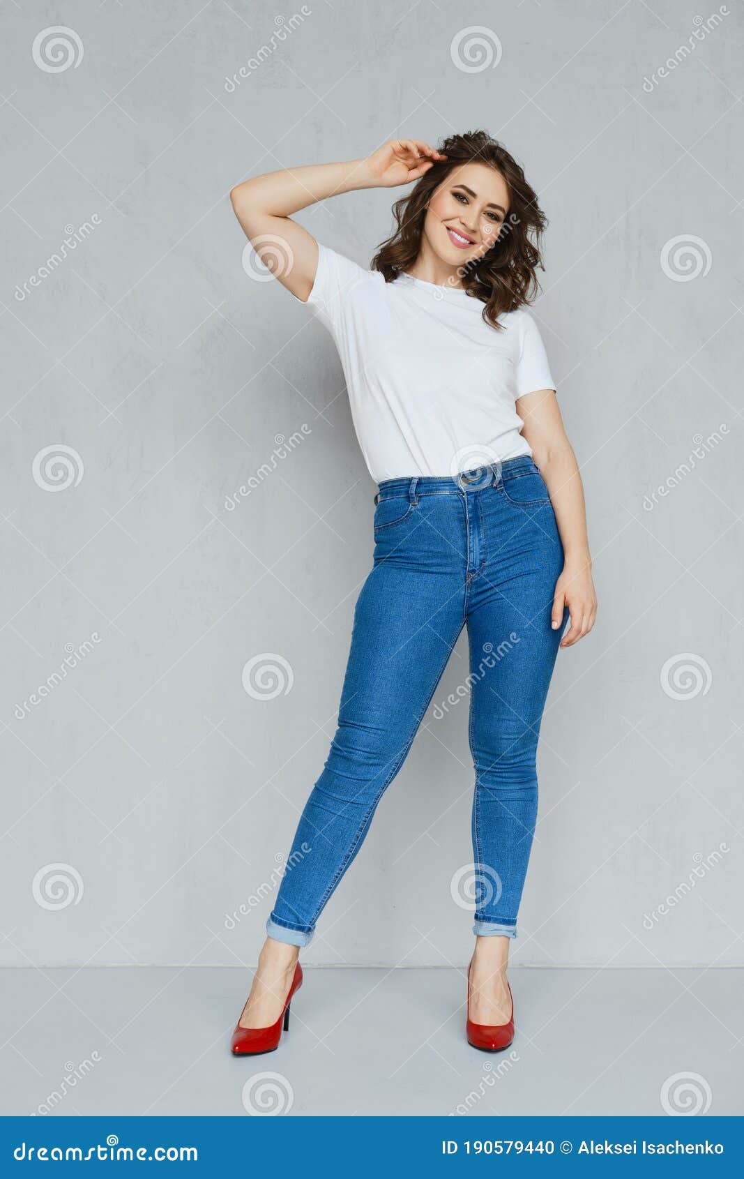 Pretty Athletic Woman Jeans Strikes Pose Stock Photo 467910761   Shutterstock