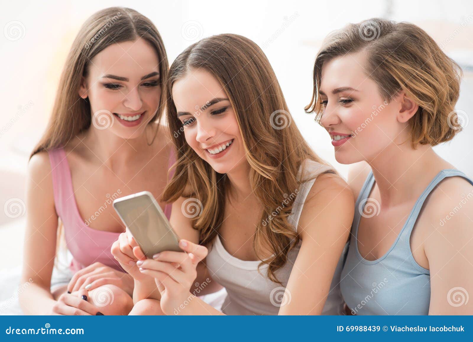 Positive Girls Using Smart Phone Stock Image - Image of style, digital ...