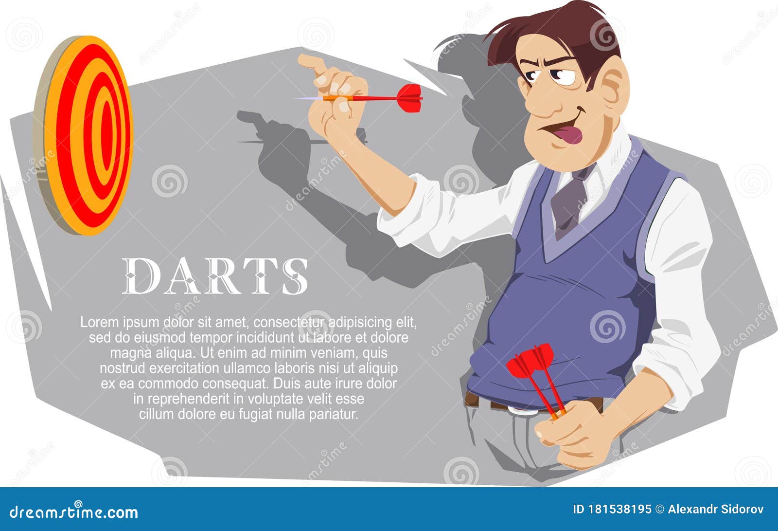Positive man playing darts stock vector. Illustration of play 181538195