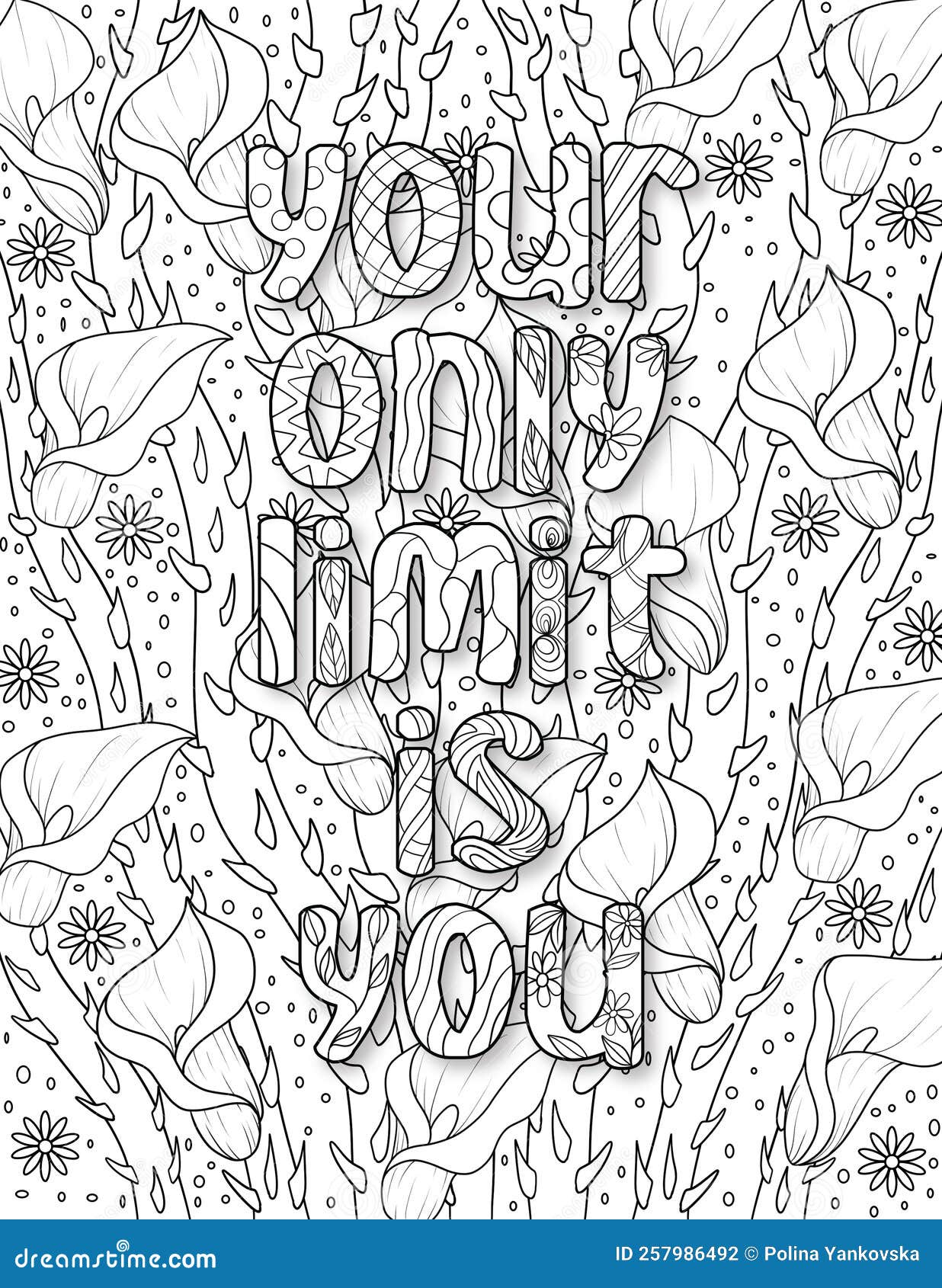 Positive Quotes Coloring Page for Adult Stock Illustration