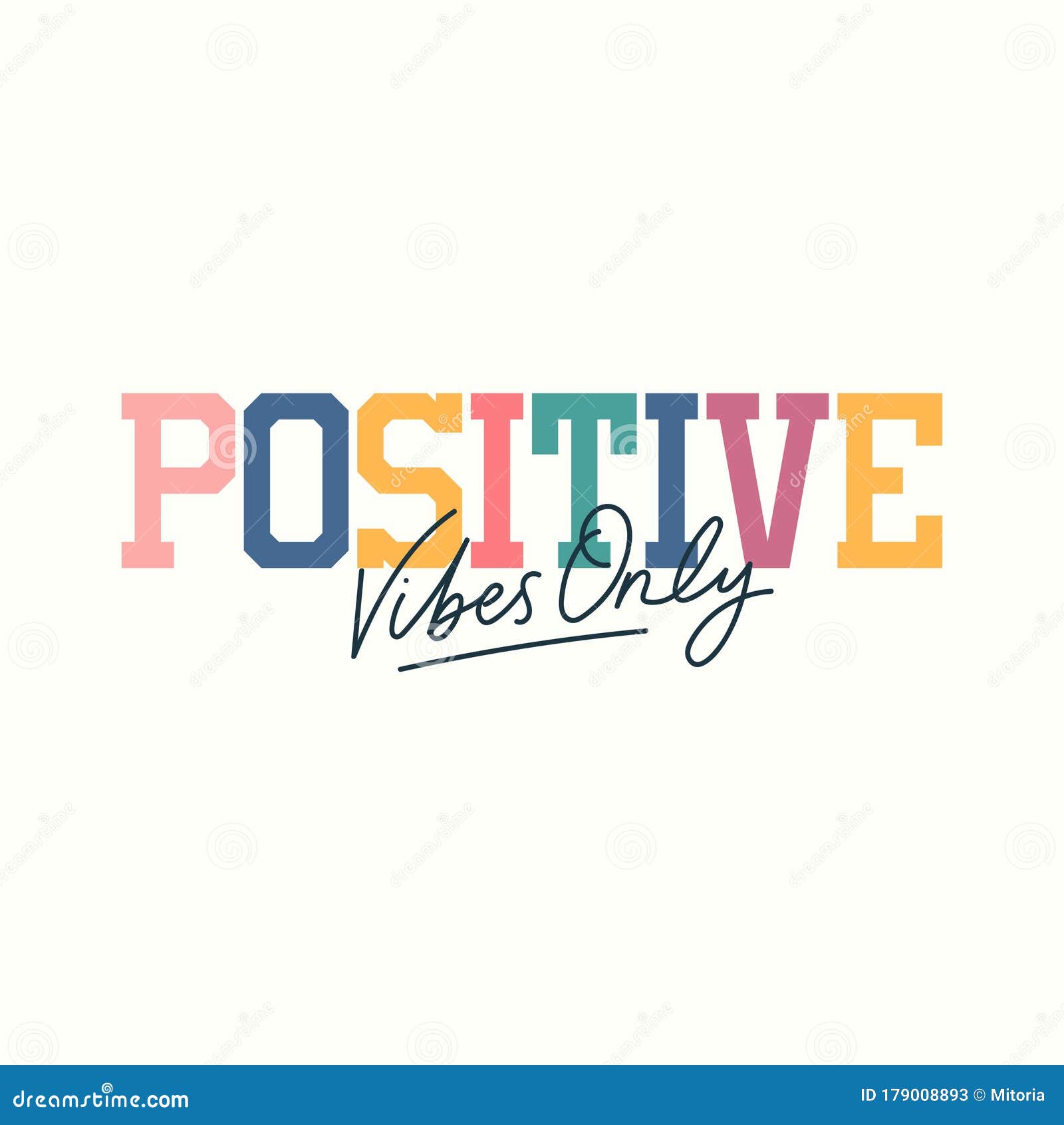 Positive Vibes Only Inspirational Card In 70s Style Stock Vector