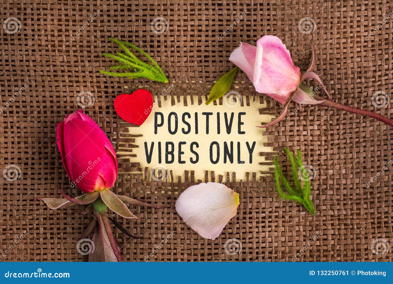 Positive Vibes only Written in Hole on the Burlap Stock Image ...