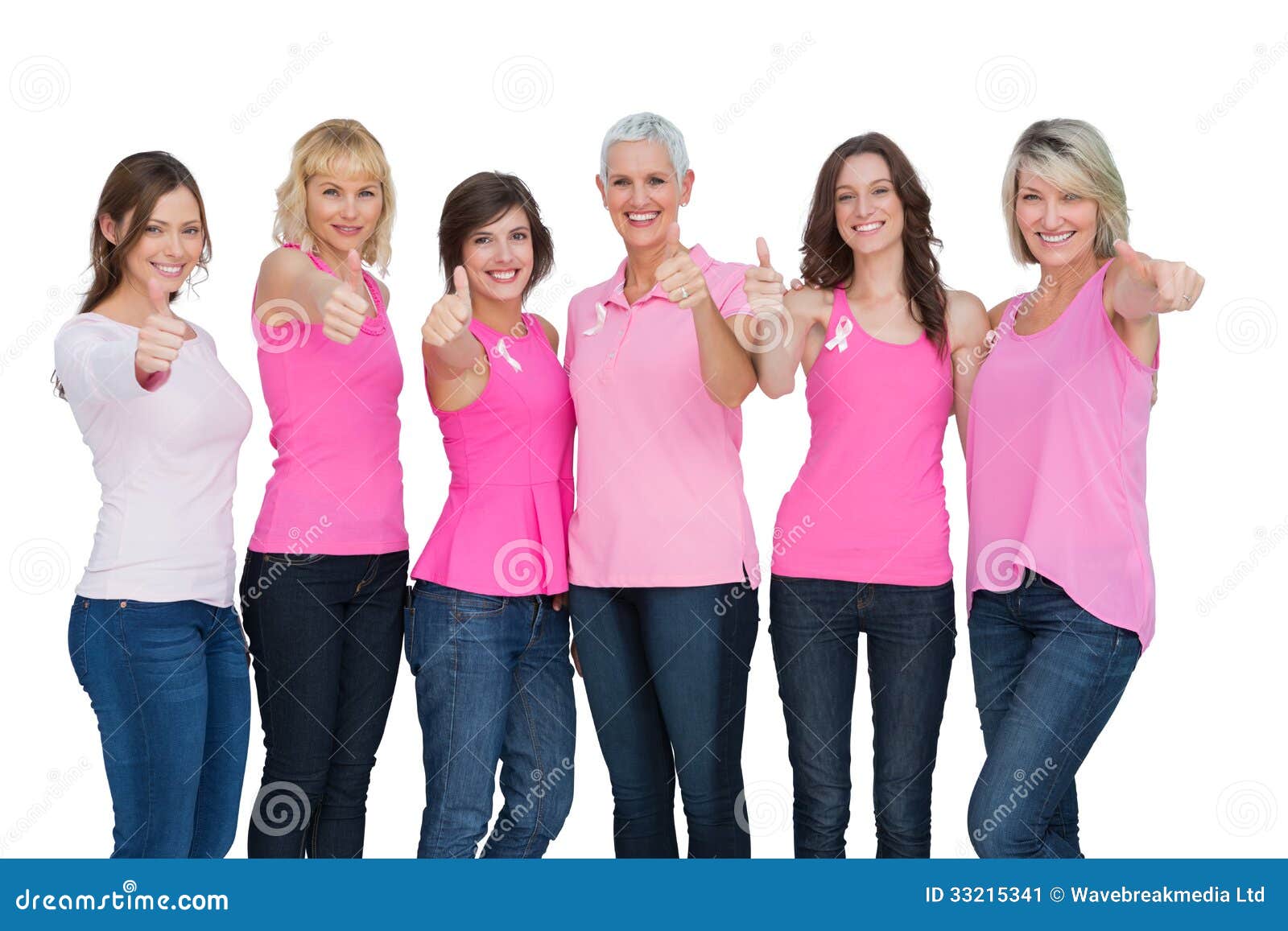 Positive Women Wearing Pink For Breast Cancer Posing Stock Image