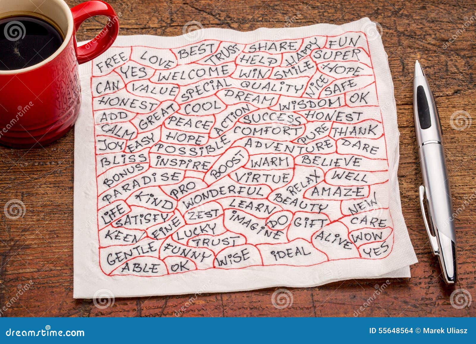 Positive Word Cloud on Napkin Stock Photo Image of kind, napkin 55648564