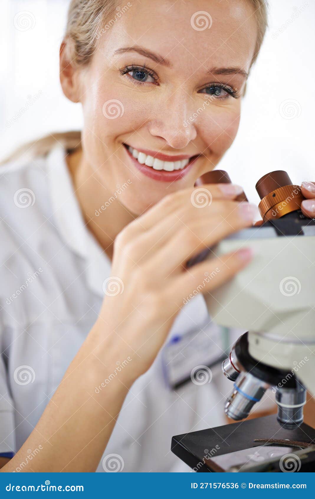 Positivity Magnified. a Beautiful Woman in a Laboratory Working with a