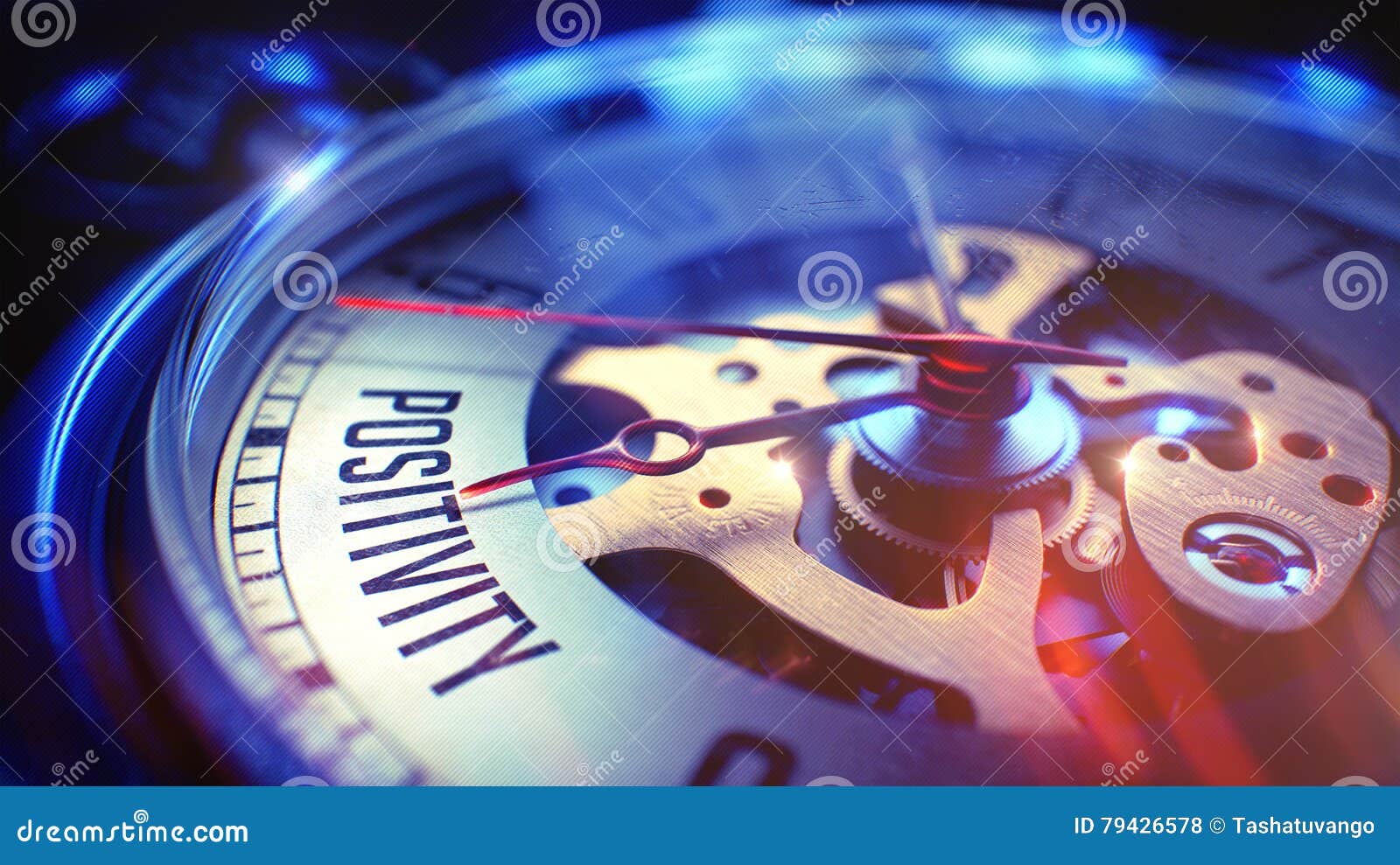 positivity - text on pocket watch. 3d render.