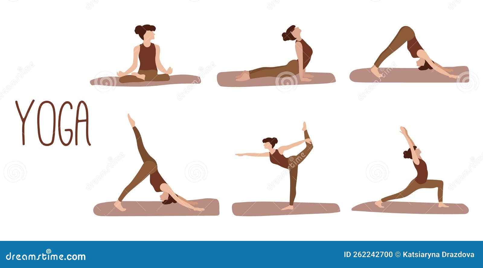 Poss Para Yoga Set. Seis Posturas Para Yoga Uma Mulher Faz Yoga. Meditação  E Relaxamento. Estilo Plano. Ilustrações Dos Lugares Ilustração do Vetor -  Ilustração de corpo, artigos: 262242700