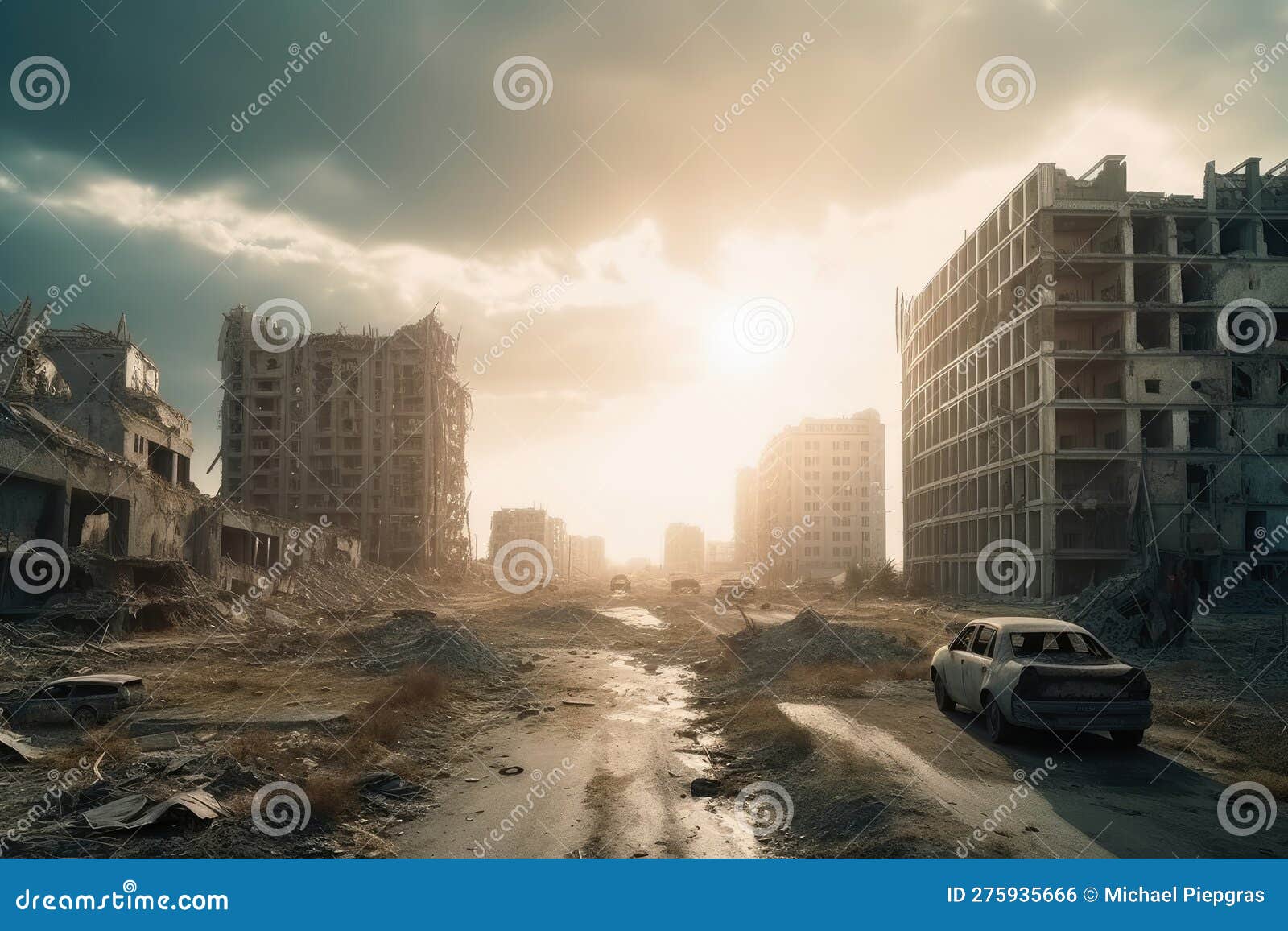 Post Apocalyptic and Destroyed Buildings in a Big City Created with ...