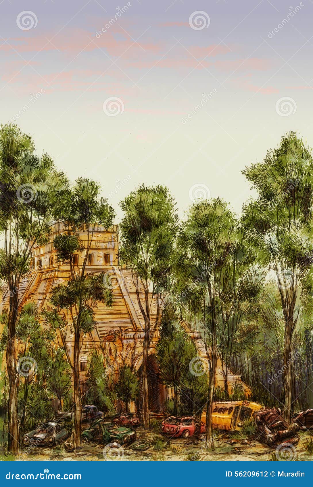 post-apocalyptic mesoamerican pyramid