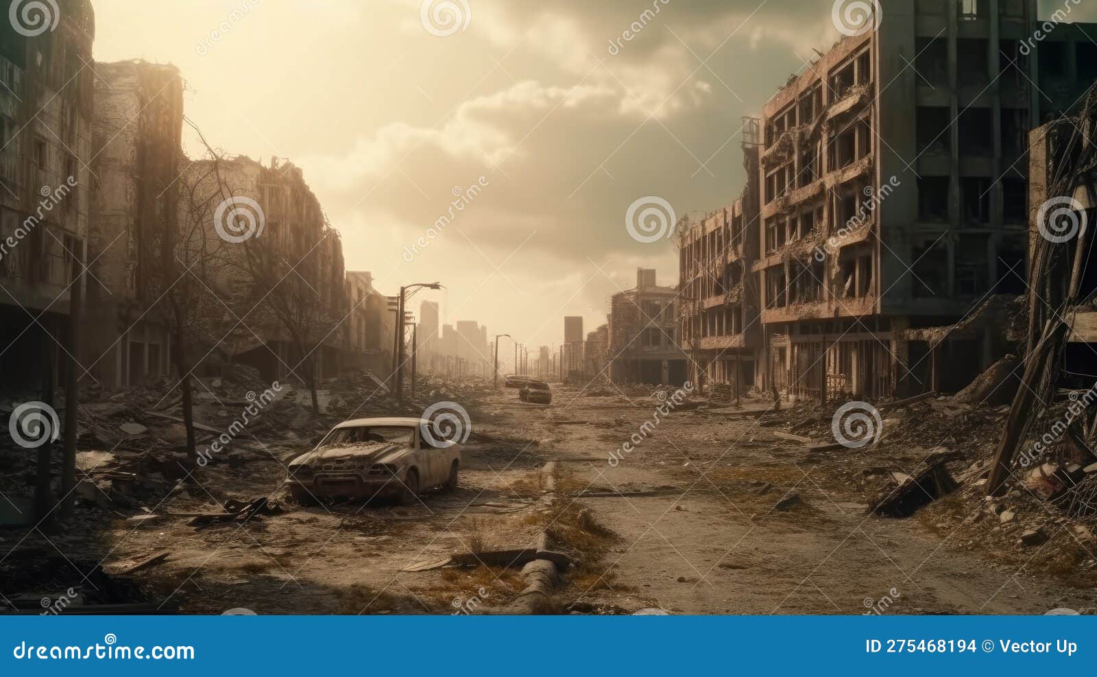 A Post-apocalyptic Ruined City. Generative AI Stock Illustration ...