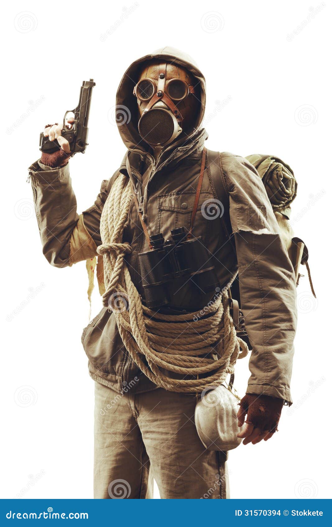 post apocalyptic survivor in gas mask