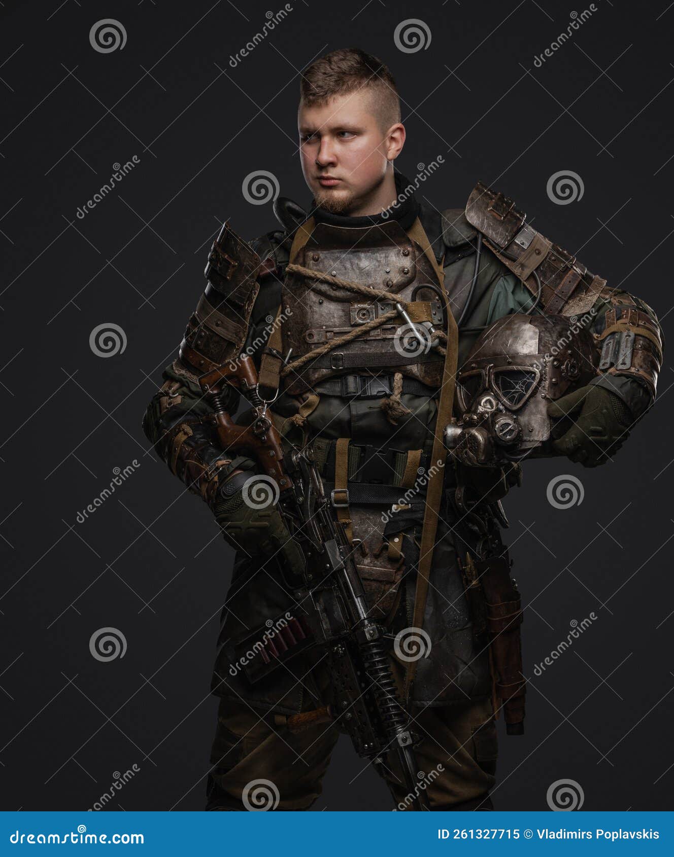 Post Apocalyptic Survivor Man with Helmet and Shotgun Stock Image - Image  of isolated, helmet: 261327715