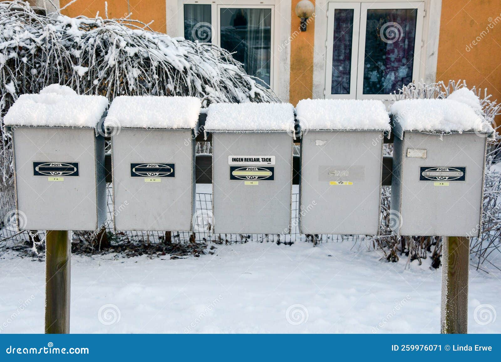 Post Boxes in Front of Apartment Houses in Winter Stock Image Image