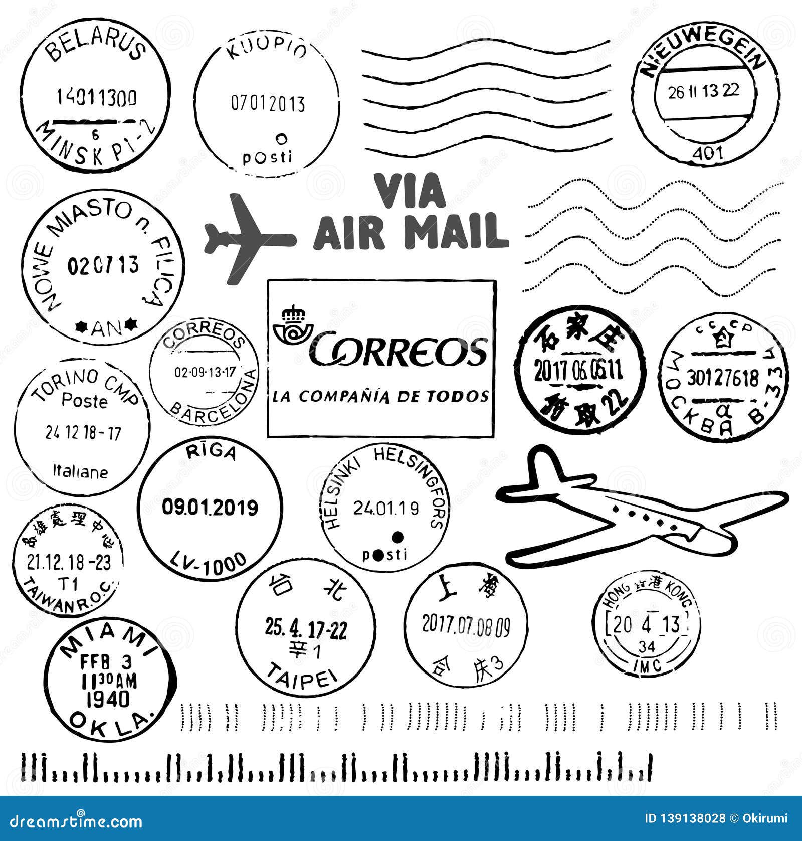 Postal Cancellation First Class Mail Postage Paid Mark Vector