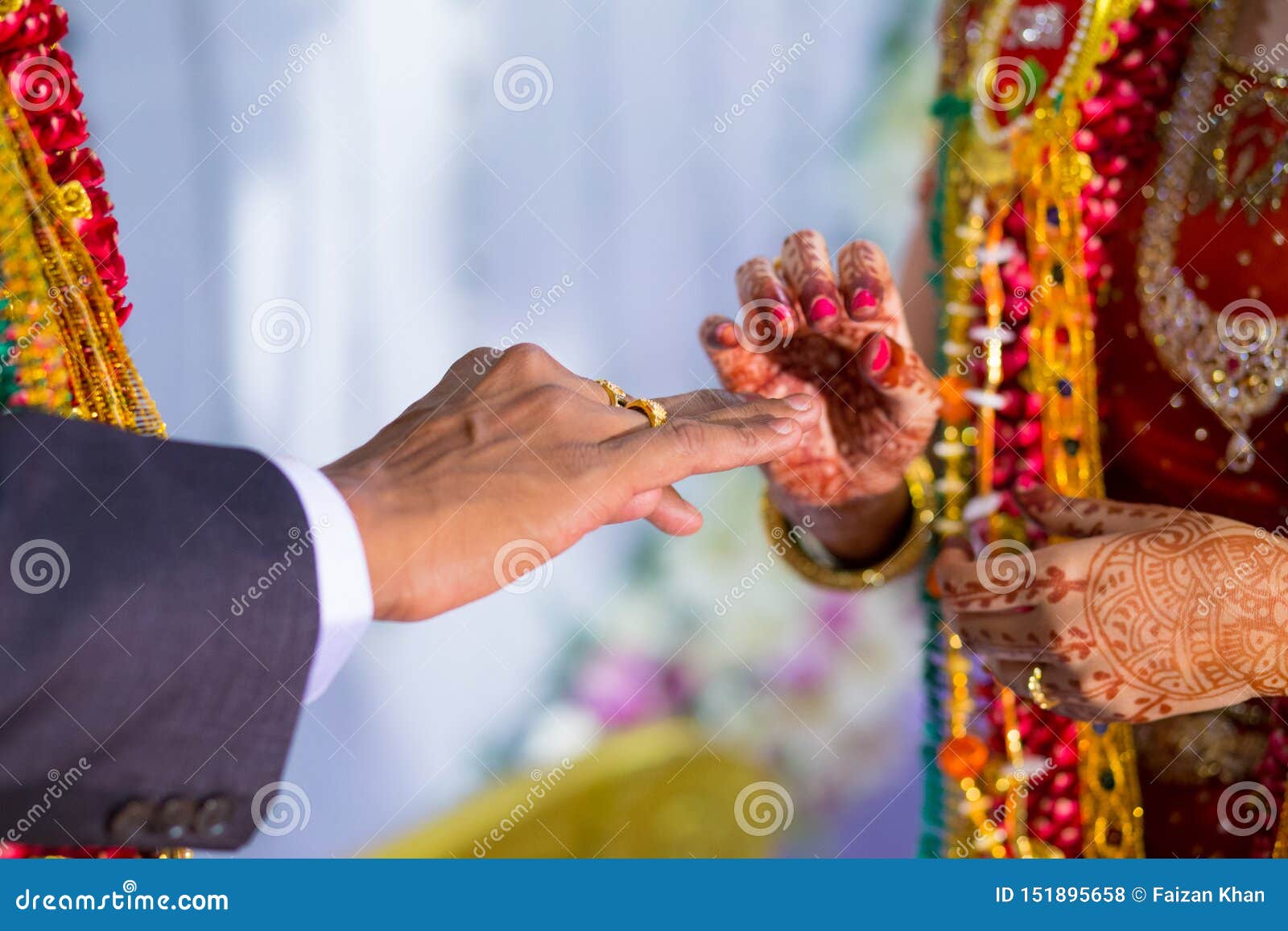 Wedding Rings He Put The Wedding Ring On Her Close Up Groom Put The Ring On  Bride Thai Wedding Ceremony And Thai Wedding Decoration Groom Put The Ring  On Brides Finger Stock