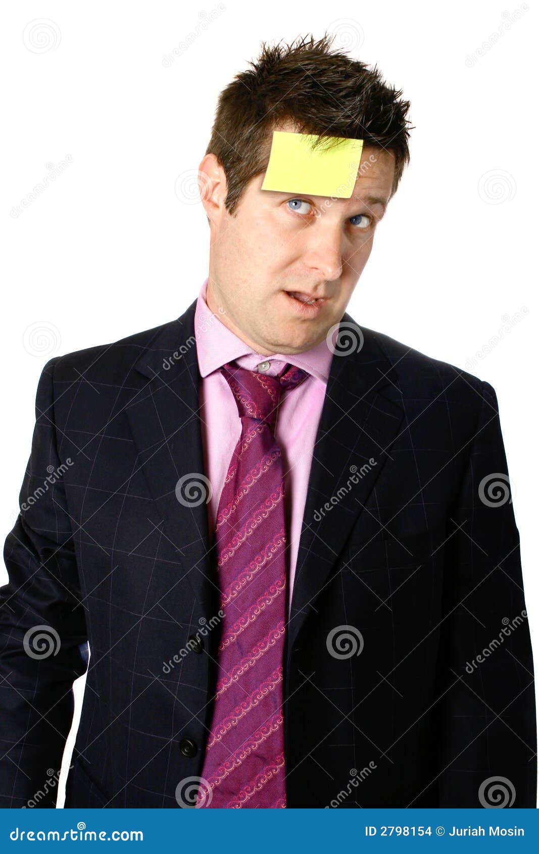 Post it on forehead stock photo. Image of object, label 2798154
