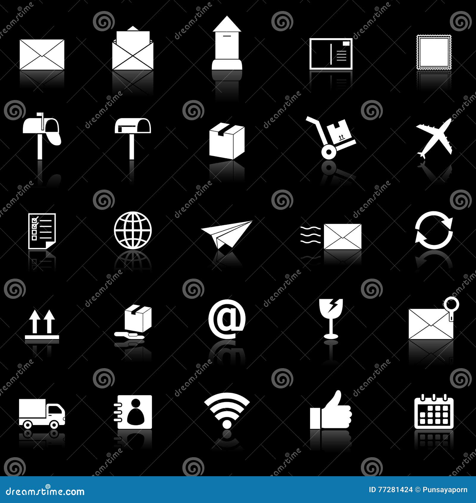 Post Icons With Reflect On Black Background Editorial Stock Image